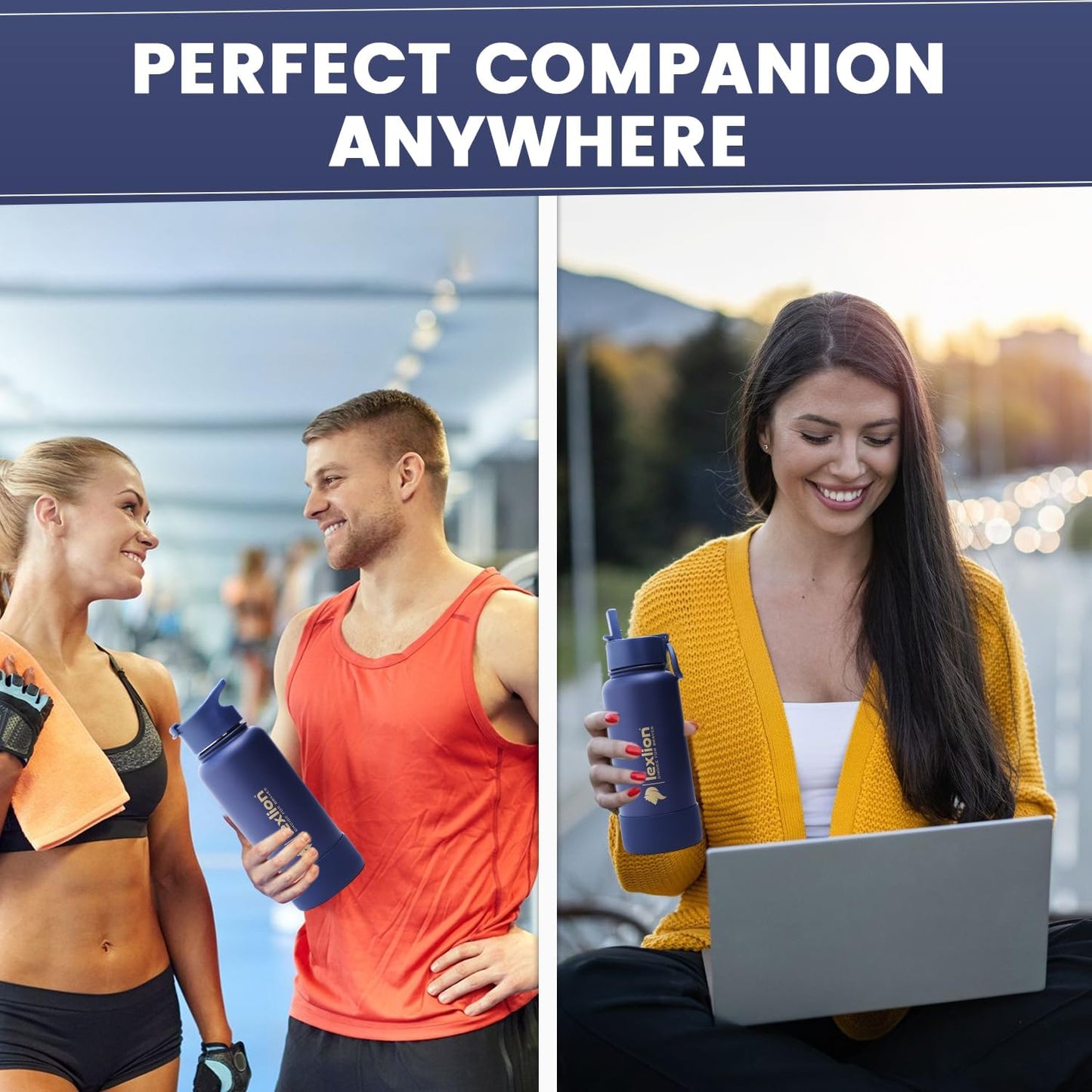 Lexlion Tea Infuser Bottle - Fruit Infuser Water Bottle 32 Oz, Triple Walled Insulated Stainless Steel Bottle, Thermal Leaf Infuser, Silicone Sleeve, 3 Lids Leakproof, Metal Mug Gallon