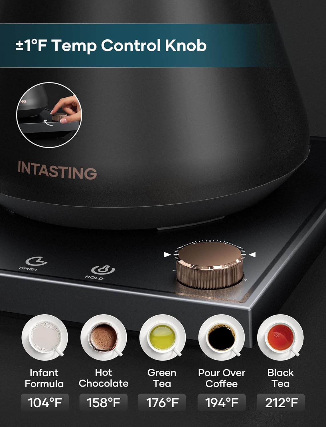 Electric Kettles, Gooseneck Electric Kettle, ±1℉ Temperature Control, Stainless Steel Inner, Quick Heating, for Pour Over Coffee, Brew Tea, Boil Hot Water, 0.9L Black