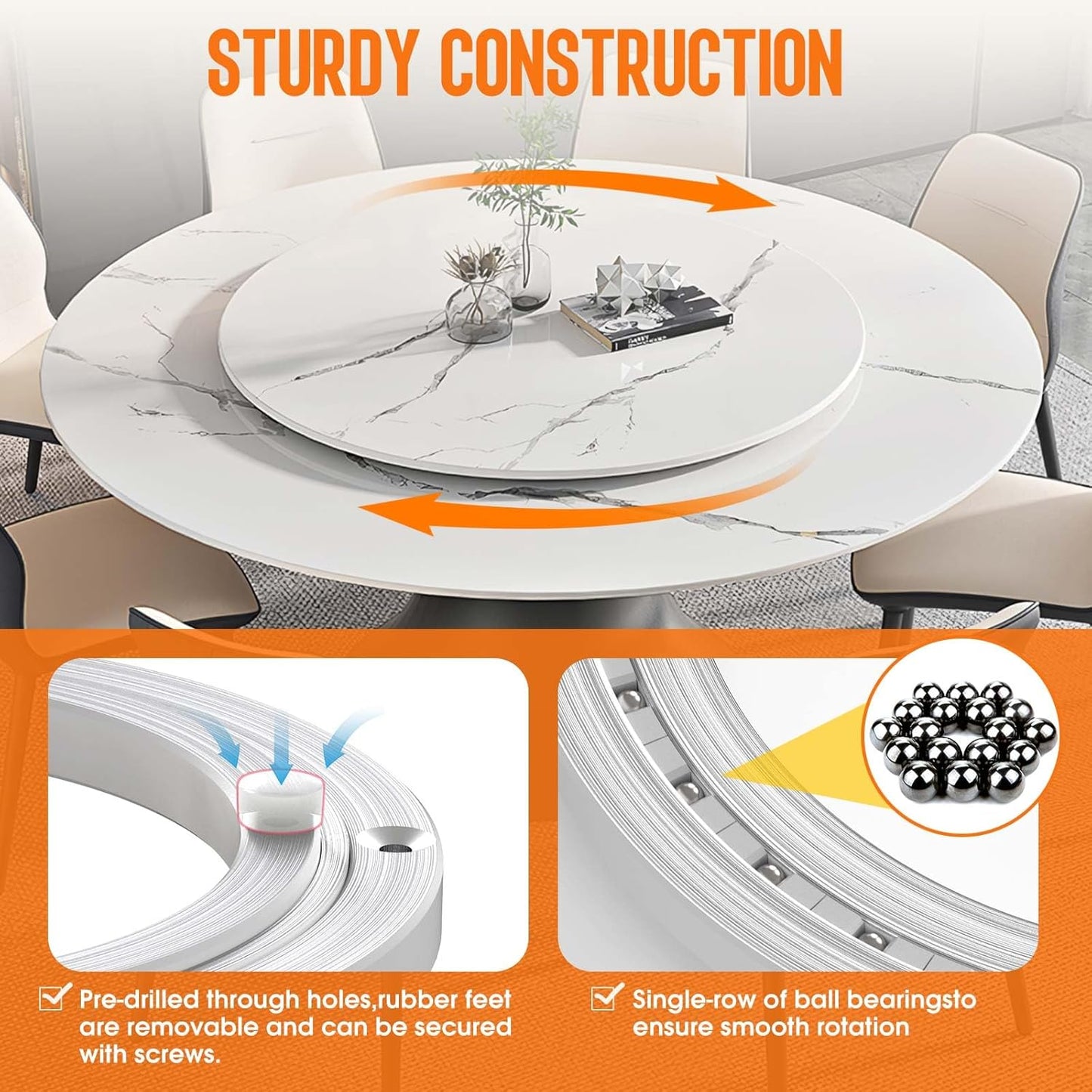 Pisman Aluminium Alloy Turntable Bearing, Heavy Duty Lazy Susan Rotating Bearing Turntable,Smooth Swivel Plate Hardware for Round Dining Table,DIY. Silent Rotating Base Only.(18inch)