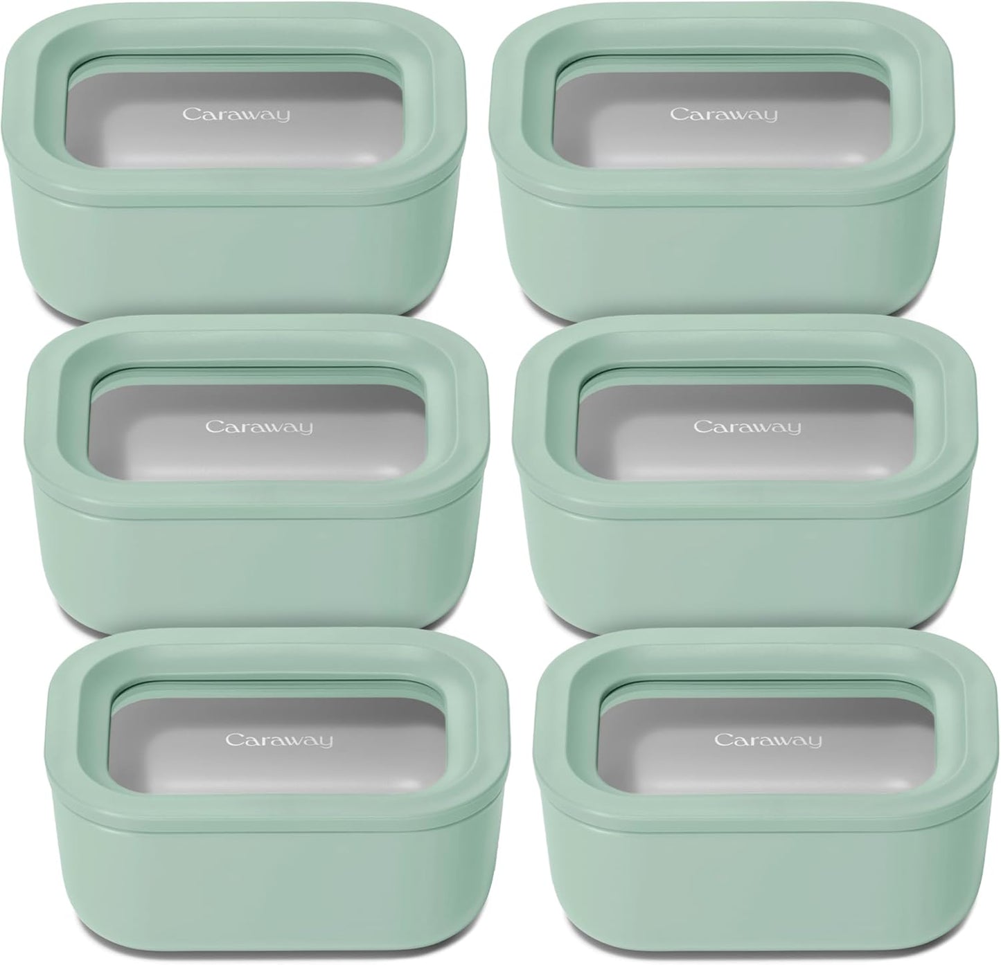 Caraway 6pc Glass Food Storage Set - 2.6 Cup Storage Containers For Food (6) - Non-Toxic Ceramic-Coated Glass - Air Release Technology - Compact & Stackable Design - Mist
