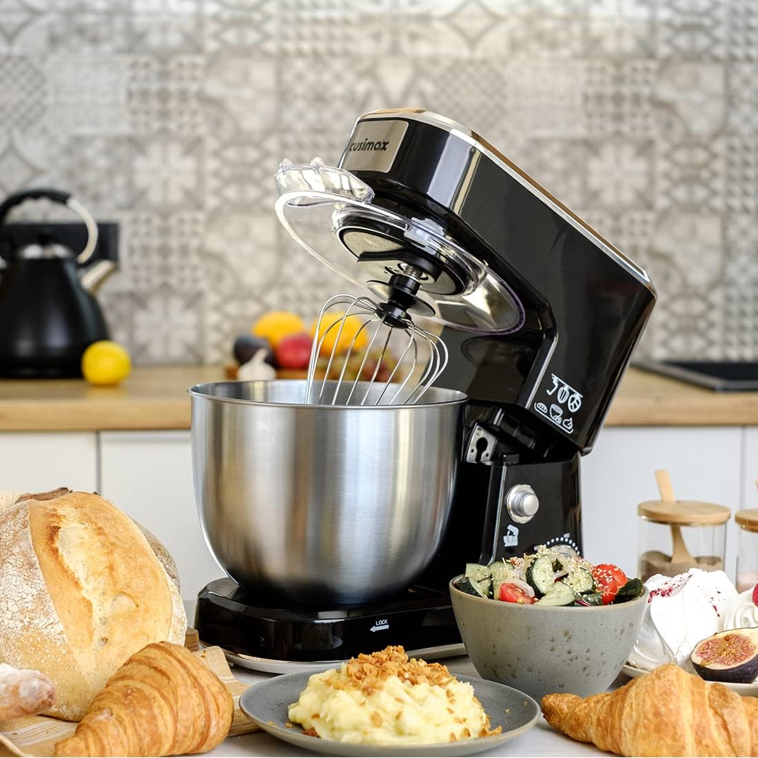 Stand Mixer, CUSIMAX Dough Mixer Tilt-Head Electric Mixer with 5-Quart Stainless Steel Bowl, Dough Hook, Mixing Beater and Whisk, Splash Guard