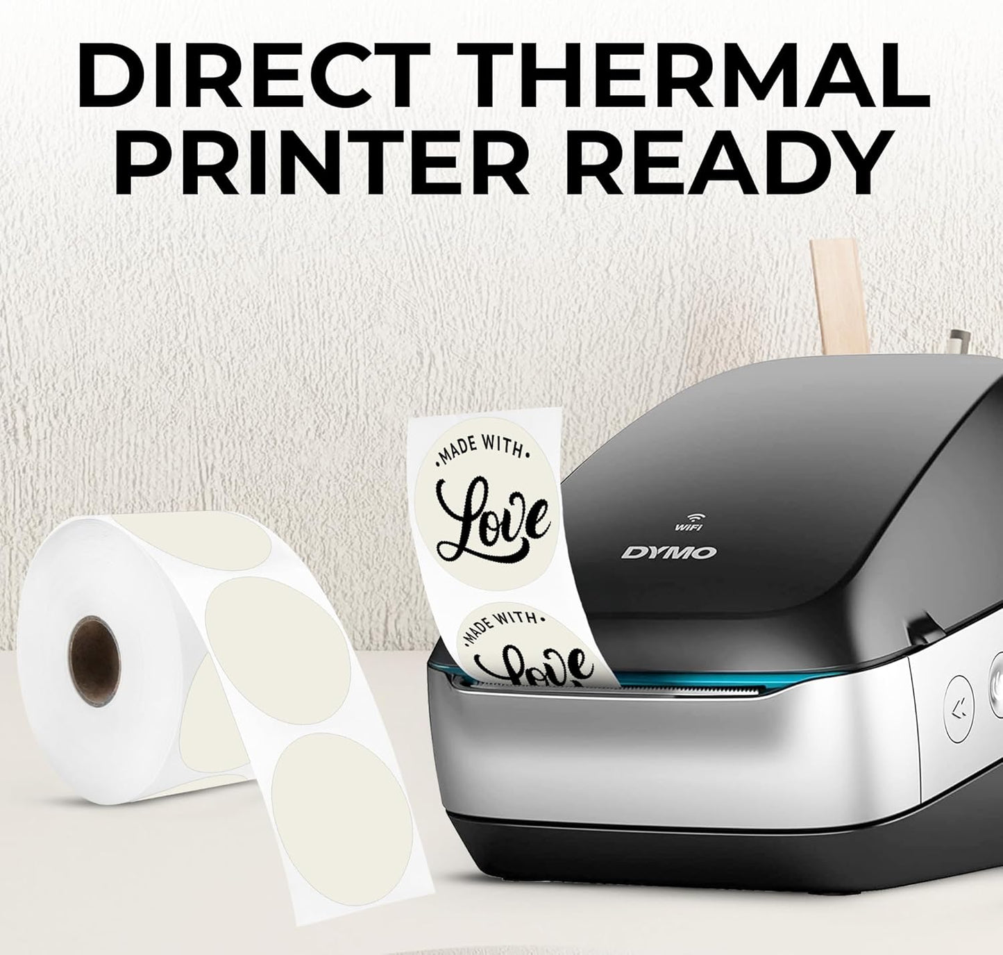 Perco Ivory 2-Inch Perforated Circle Dot Thermal Sticker Labels — 735 Stickers/Roll, Direct Thermal Printer Compatible—with Permanent Adhesive for Organizing, Color Coding, Bin Labeling—Made in USA