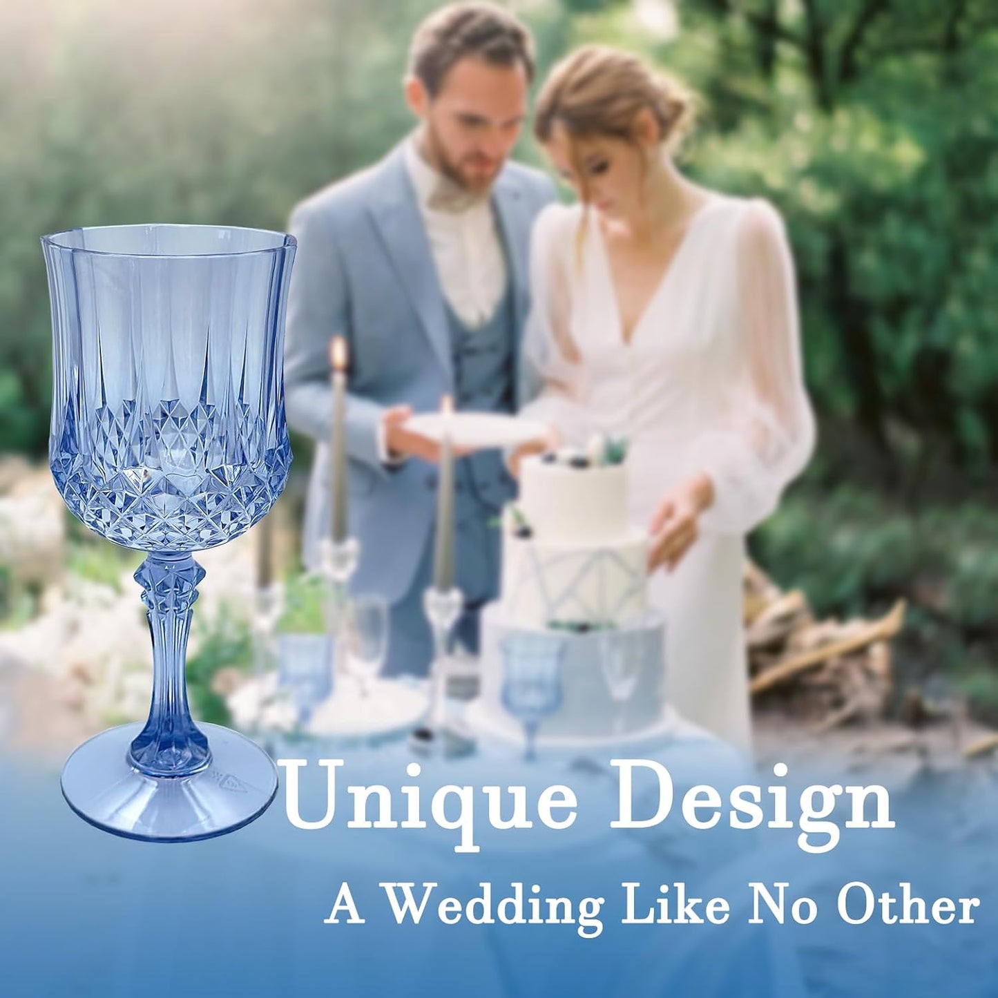 Plastic Wine Glasses，Plastic Goblets Vintage Style Cordial Drinking Glasses for Wedding Reception, Grand Event Party Supplies (24, Blue)