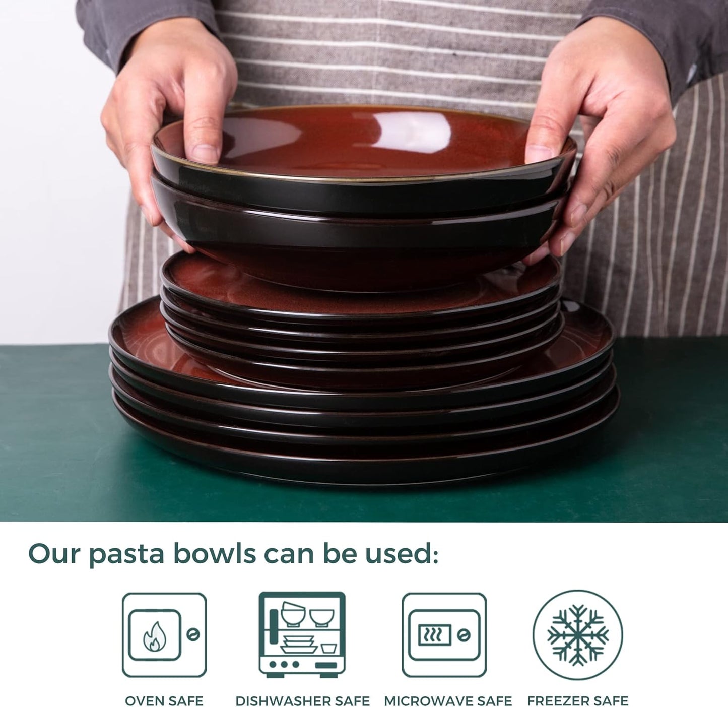 LERATIO Large Pasta Bowls,38oz Ceramic Pasta Bowls,9.0" Reactive Glaze Pasta Bowl Set of 4,Microwave & Dishwasher,Oven Safe,Wide Serving Bowls for Salad,Dessert,Fruit-Reddish Brown