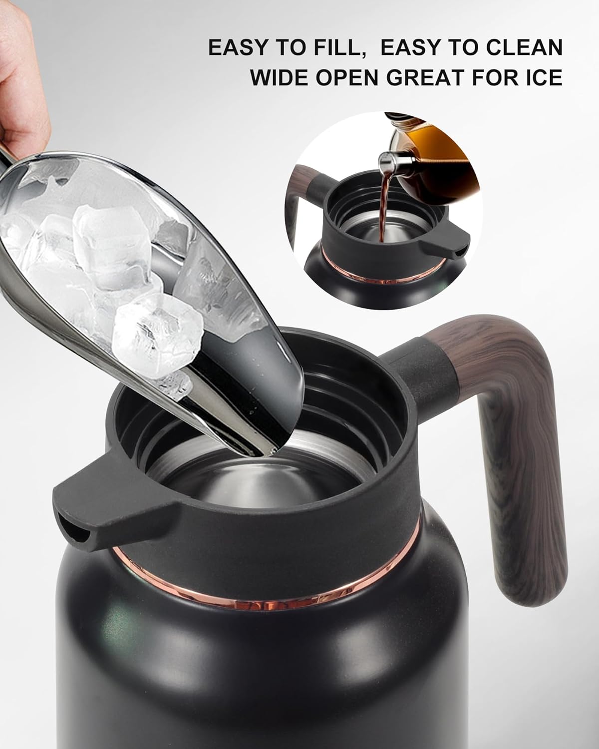 Carafes for Hot Liquids 51 oz - 12 Hour Stainless Steel Thermal Coffee Carafe-Insulated Coffee Carafes For Keeping Hot/Cold Coffee, Tea, Water, 1.5 Liter Beverage Dispenser(2 Black)