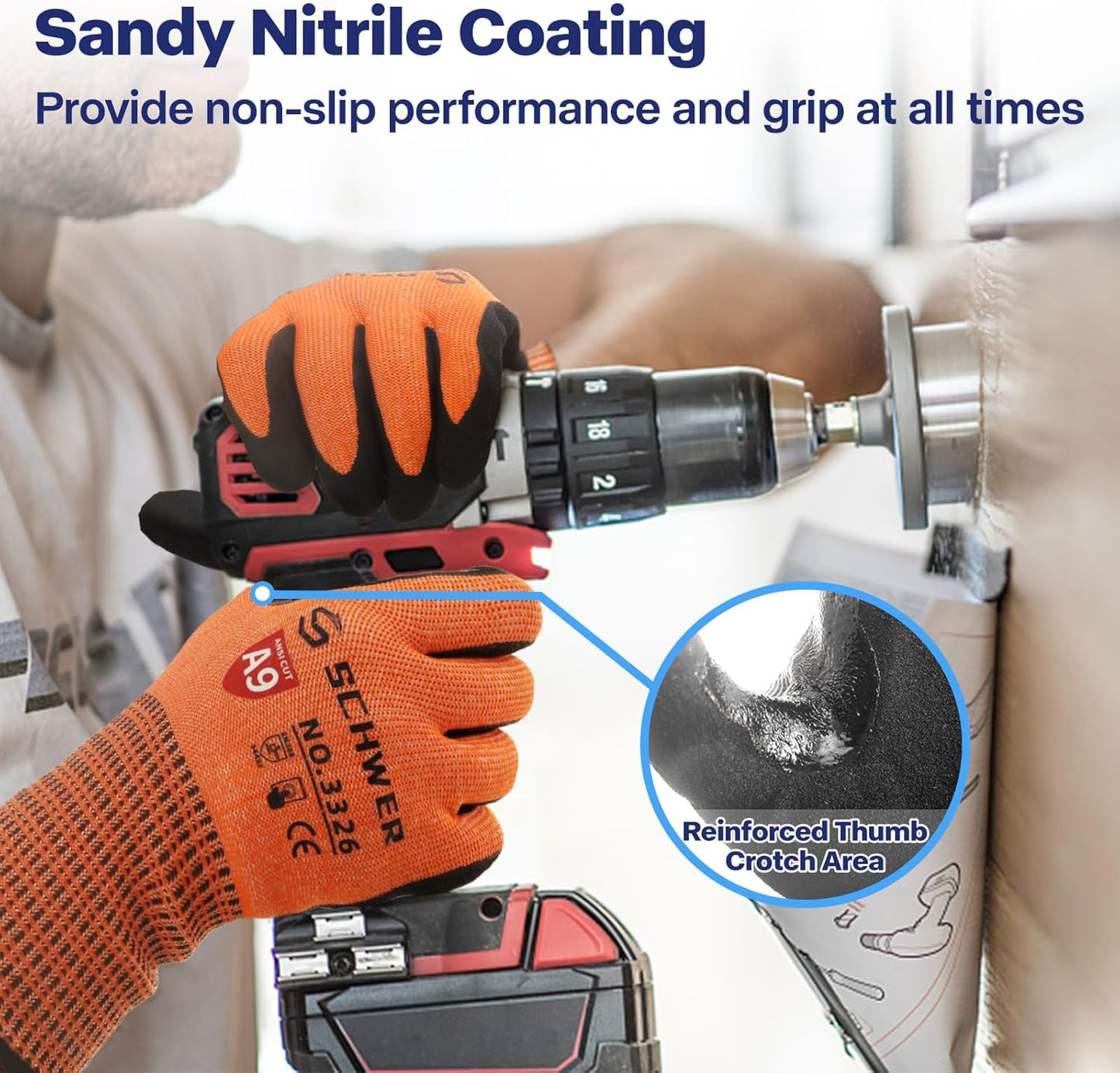 Schwer ProGuard Highest Level Cut Resistant Work Gloves PR3326 for Extreme Protection，ANSI A9 Cut Gloves with Reinforced Thumb, Non Slip, Breathable, Durable, Touch-screen, Non PFAS, Orange1 Pair（S）
