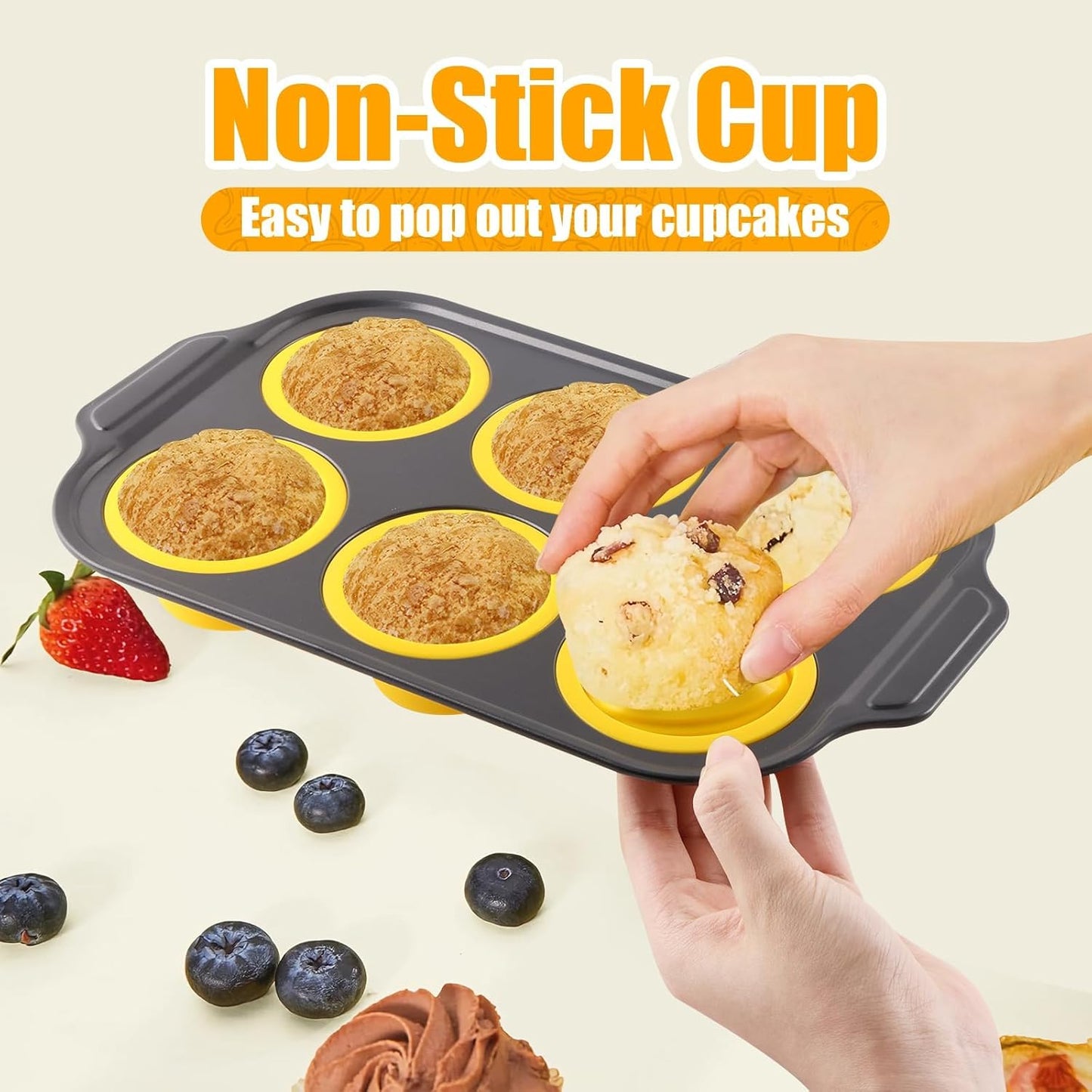 6 Cups Silicone Muffin Pans for Baking with Metal Frame, Egg Bite Molds, Cupcake Pans Regular Size, Muffin Tins Easy to Pop Nonstick Non Toxic Bakeware for Oven Dishwasher Safe