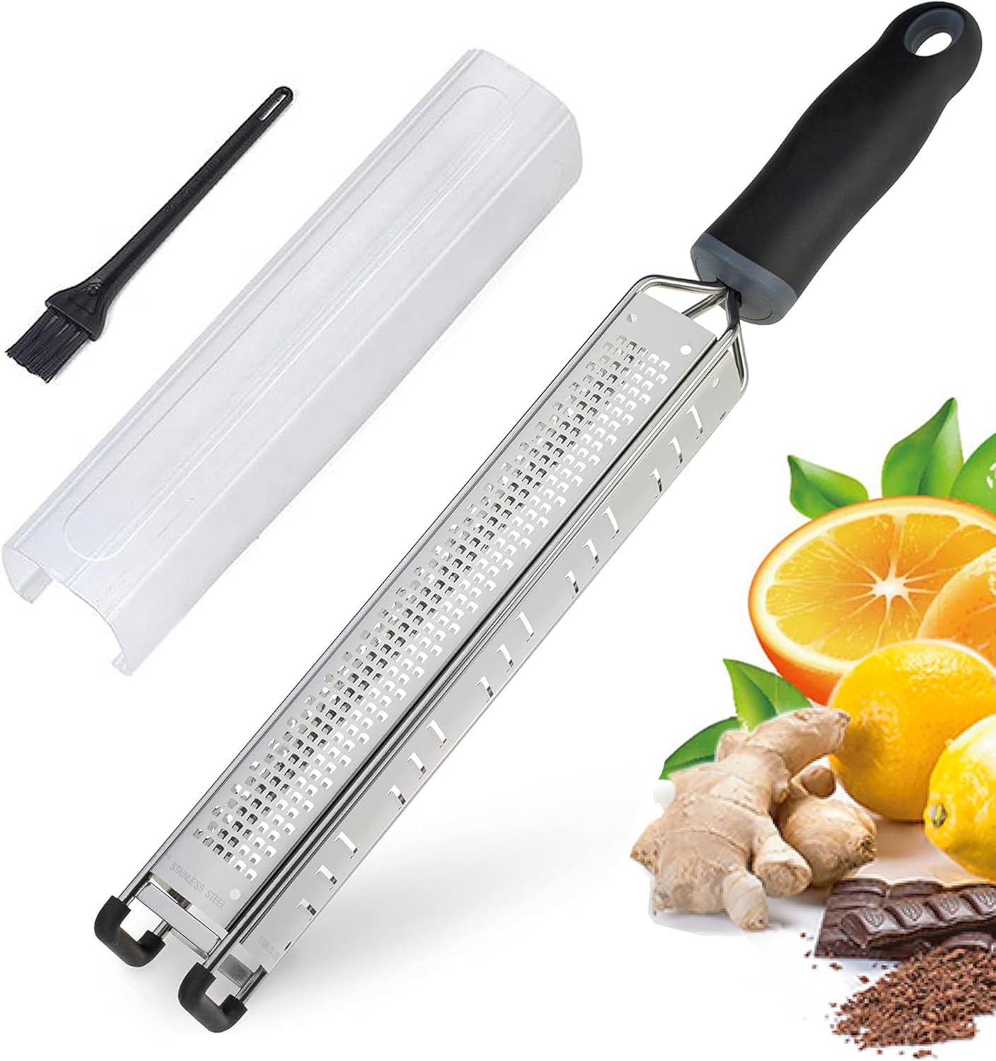 3 in 1 Cheese Grater Zester Citrus Lemon 304 Stainless Steel Zester Versatile Sharp Tool for Parmesan Cheese Ginger Garlic Nutmeg Chocolate Vegetables Fruits 15''
