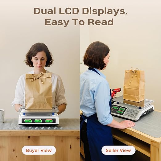 Bonvoisin Price Computing Scale 88lb/40kg Commercial Food Scale with Stainless Steel Platform & Keys, Dual LCD Display Backlight for Meat, Produce, Deli, Farmers Market, Retail（Not for Trade）