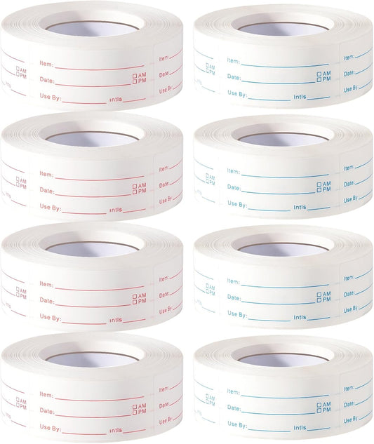 8 Rolls 4000 Pieces Removable Food Labels, 1 x 2 Inch Date Stickers for Freezer, Refrigerator Food Containers - Easy to Write On