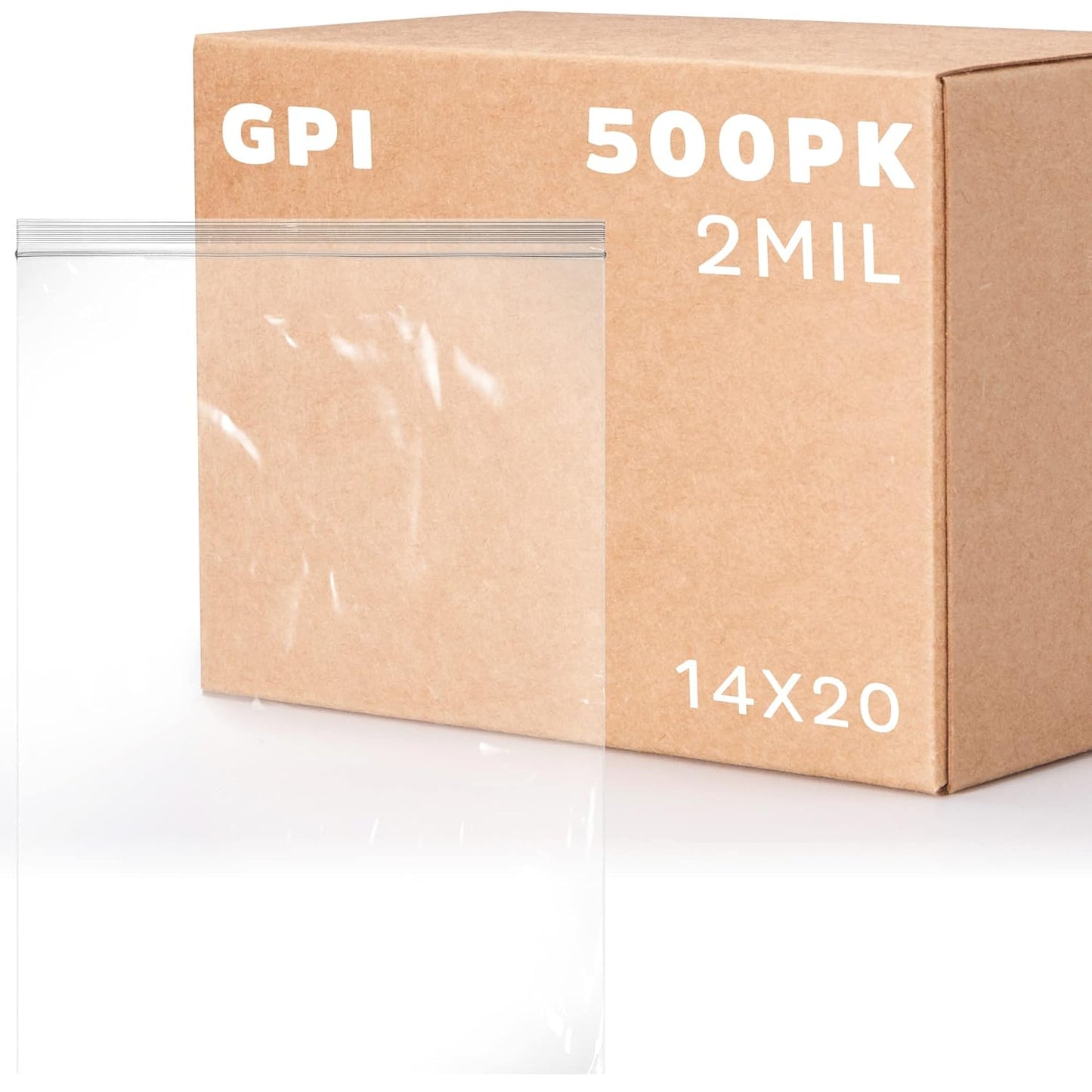 GPI Pack of 500, 14" X 20" Clear Plastic Reclosable Zip Bags - Bulk 2 Mil Thick Strong & Durable Poly Baggies with Resealable Zip Top Lock for Travel, Storage, Packaging & Shipping