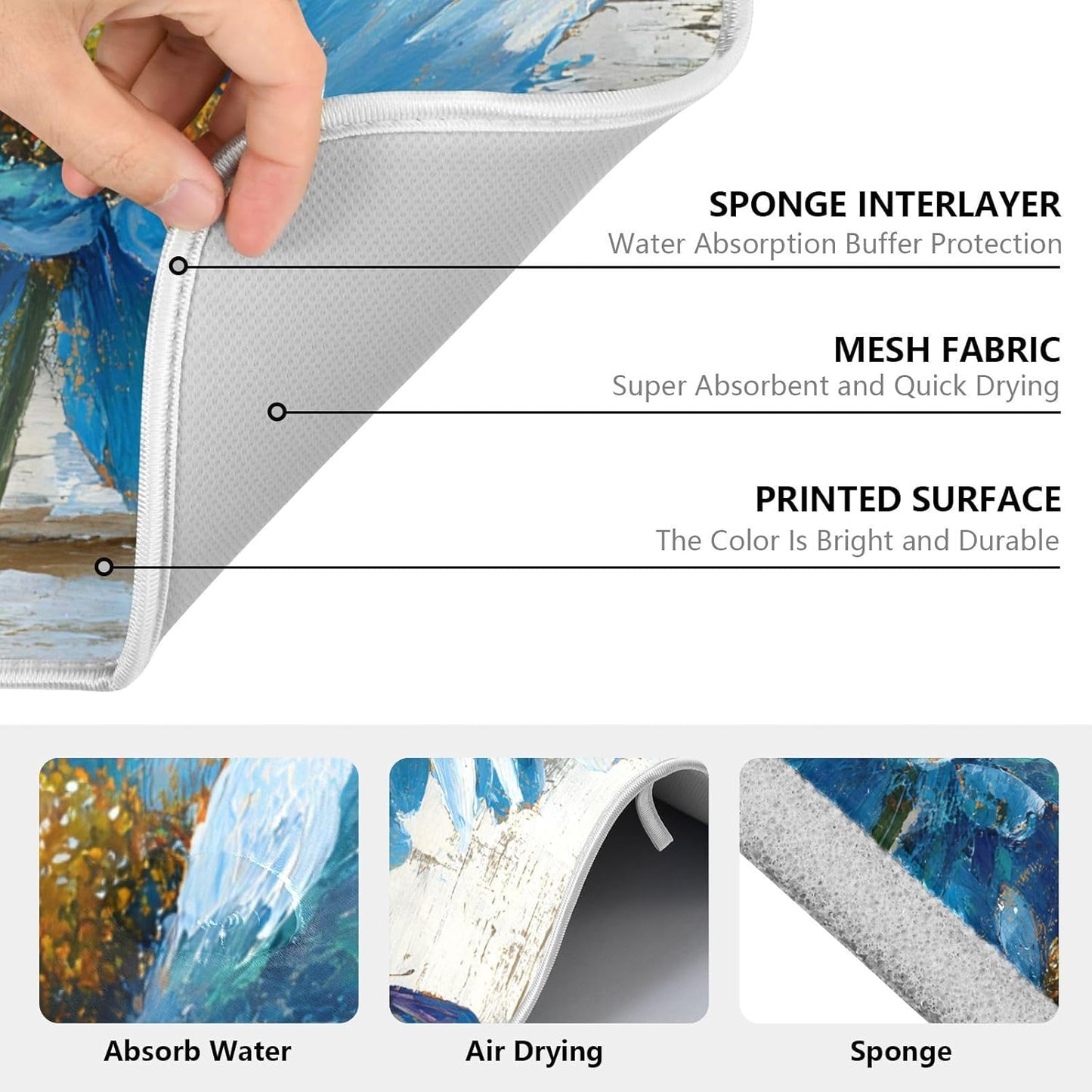 Rustic Daisy Blue on Vintage Wooden Dish Drying Mat for Kitchen Counter Absorbent Microfiber Small Drying Pad Dish mats for Kitchen Countertops 16 x 18 Inch