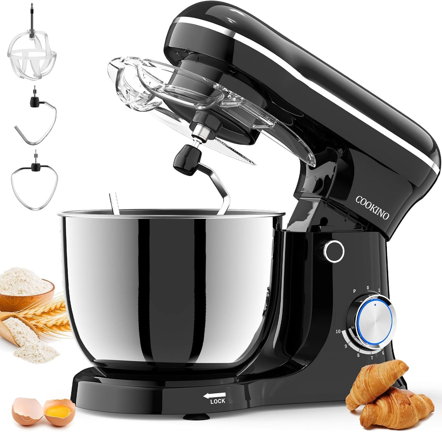Electric Stand Mixer,10 Speeds Tilt-Head Food Mixer, 3-IN-1 Kitchen Mixer for Daily Cooks with 6 QT Bowl,Dough Hook, Beater, Whisk (Onyx Black)