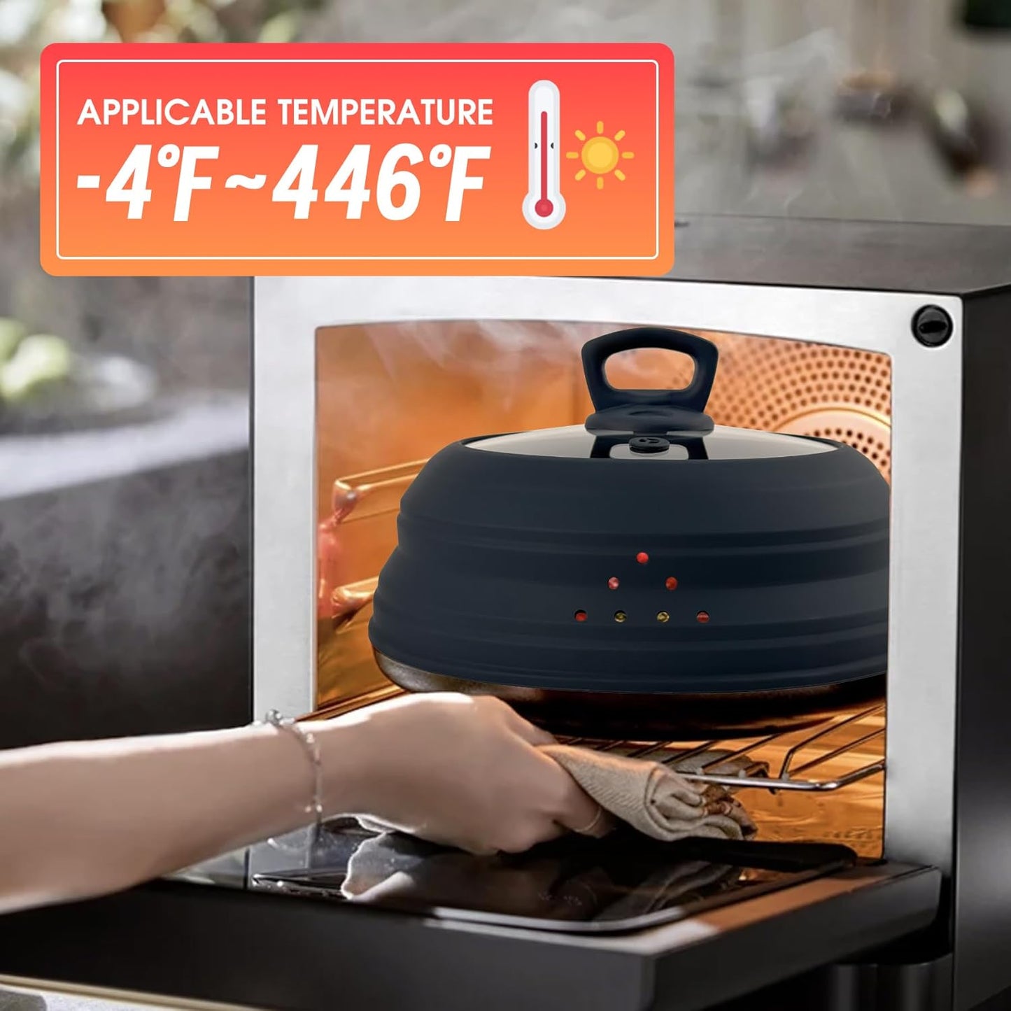 Microwave Splatter Cover Glass 10.5 Inch Microwave Cover for Food with Handle Collapsible Silicone Microwave Cover with Steam Vent for Pot Plate Bowl (Grey)