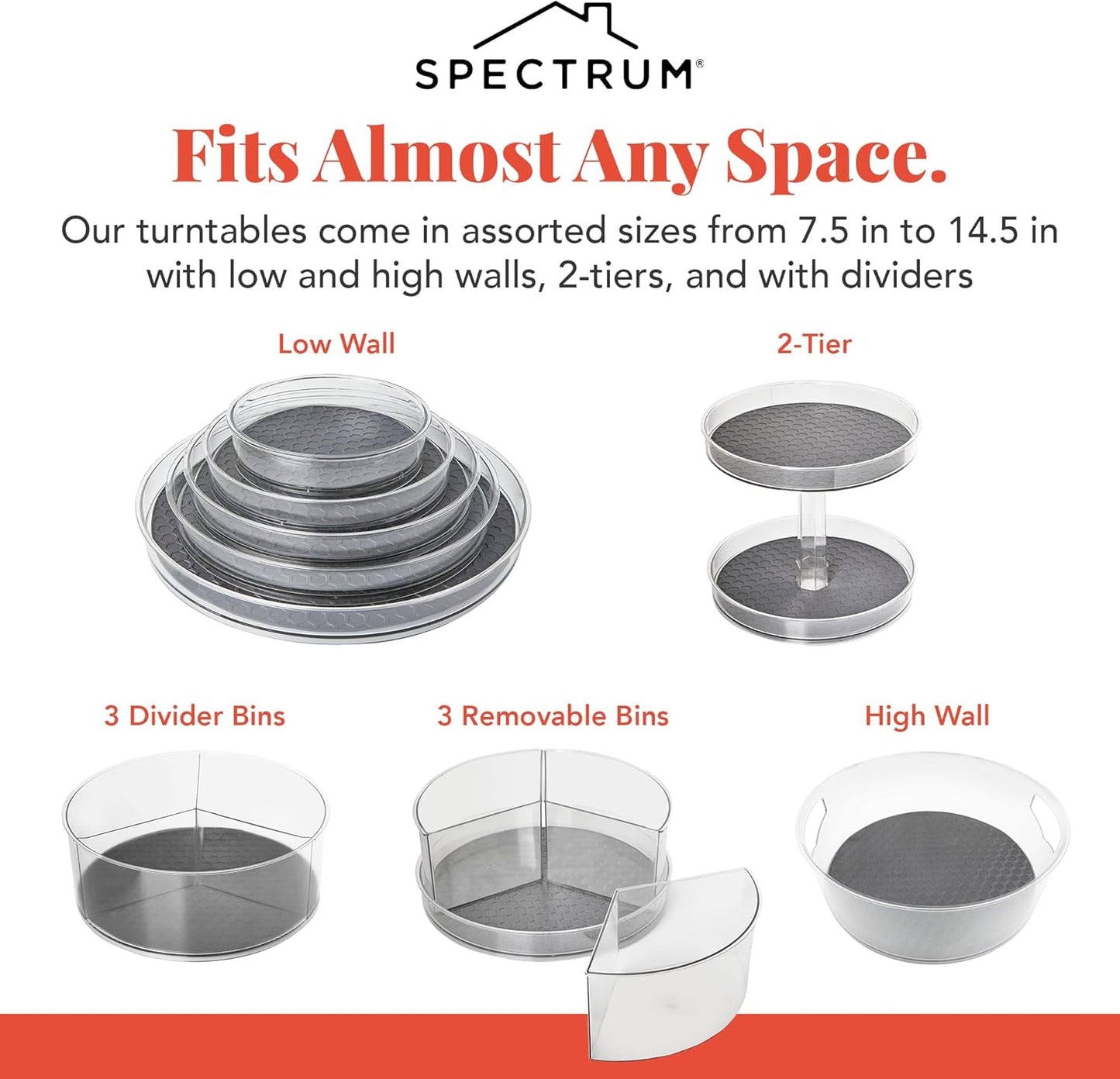 Spectrum Lazy Susan Organizer, Hexa Round Medium (2-Pack) - Lazy Susan Turntable for Cabinet, Refrigerator, Pantry, Table, & Shelf - Rotating & Spinning Pantry Organization & Storage for Fridge