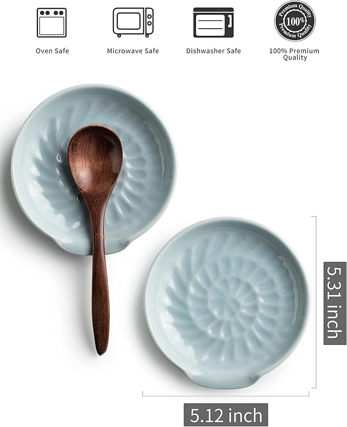 Ceramic Spoon Rest, Kitchen Spoon Holder for Stove Top, Cooking Utensil Rest - Modern Farmhouse Kitchen Decor Large Utensil Holder for Ladles Tongs Spatula - Gray