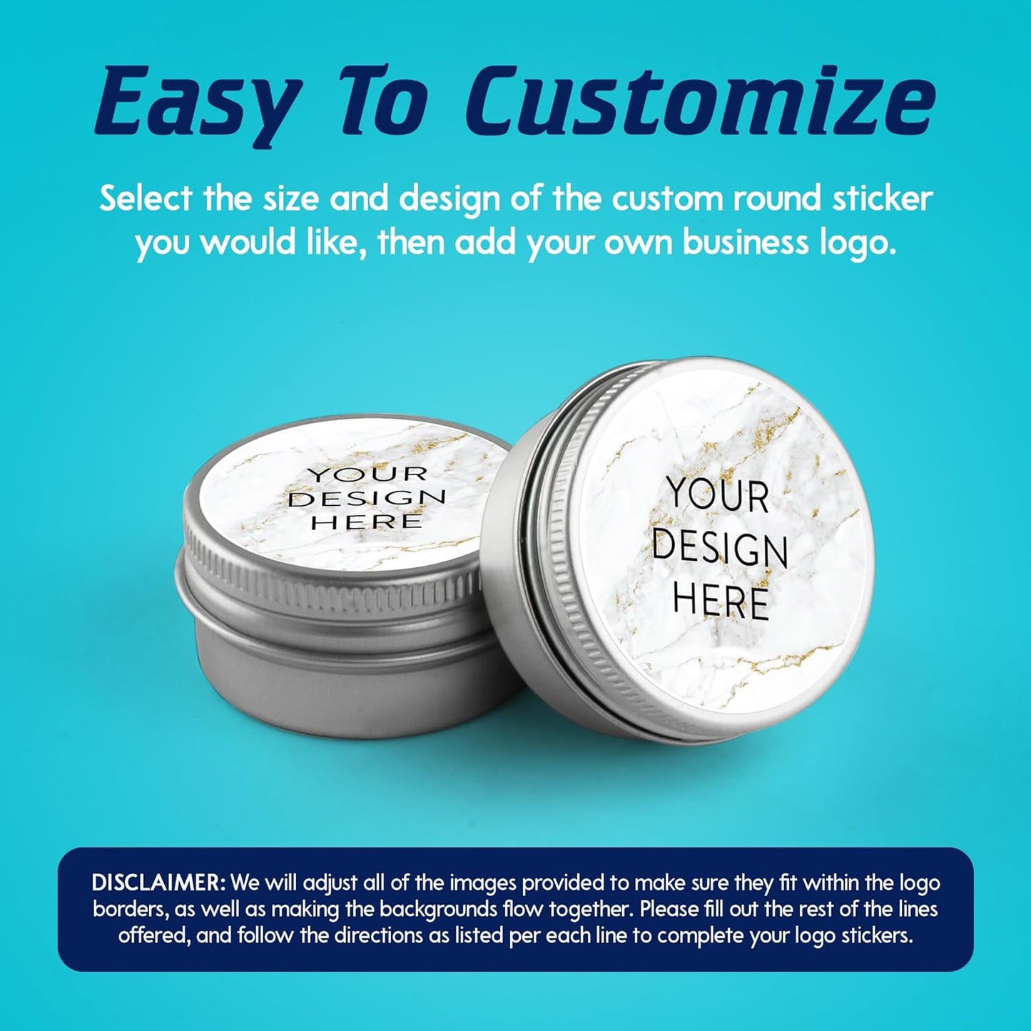 100 Custom Vinyl Stickers - Upload Your own Image, Text, Design, Logo - Personalized Logo Labels for Handmade, Packaging, Bottle, Jars, Candle, Brand Stickers (Gold Marble, 1x1)