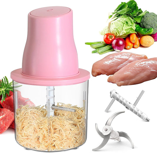 Electric Chicken Shredder, Automatic Food Chopper with Chicken Breast Shredder & Meat Grinder, 2 Sets of Blades for Chicken/Pork/fish/Vegetable/Baby Food (Pink)