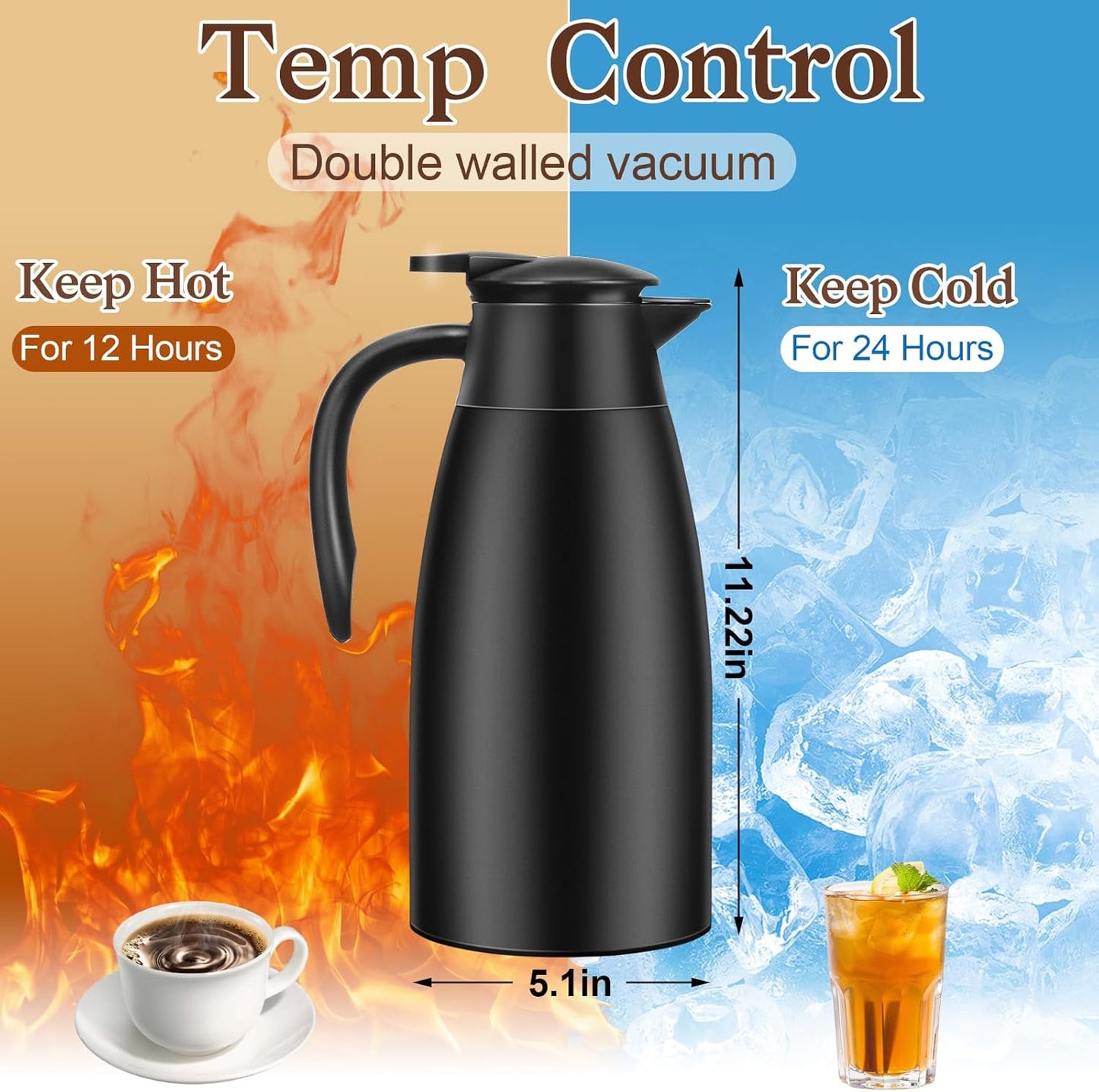 2 PCS 68 OZ Thermal Coffee Carafe, Insulated Stainless Steel Coffee Carafe Double Walled Vacuum Thermal Pot Flask with Brushes Thermos for Keeping Hot Coffee Tea Home and Office (Black)