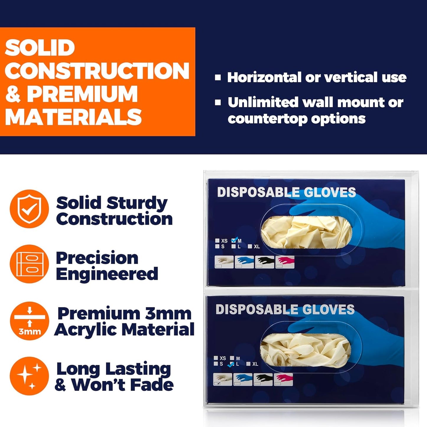 Double Glove Box Holder Wall Mount Glove Dispenser - Disposable Glove Holder Wall Mount Glove Station for Medical Gloves, Multipurpose Kitchen Gloves Holder - Includes Hanging Hardware