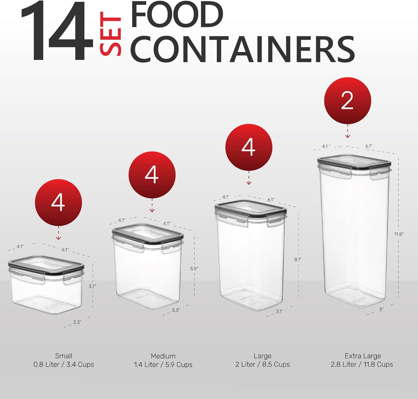 DWËLLZA KITCHEN Set of 14 Airtight Food Storage Containers for Pantry Organization and Storage - Sugar, Flour, Pasta, Spaghetti Plastic Air tight Kitchen Storage Containers With Lids, Labels & Marker