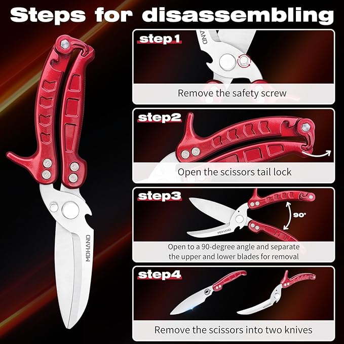 MDHAND Kitchen Shears - Heavy Duty Poultry Shears for Chicken Turkey Fish Fruit Vegetables and Meat Cutting - Stainless Steel Dishwasher Safe Food Kitchen Scissors with Anti-Slip Handle & Safety Lock