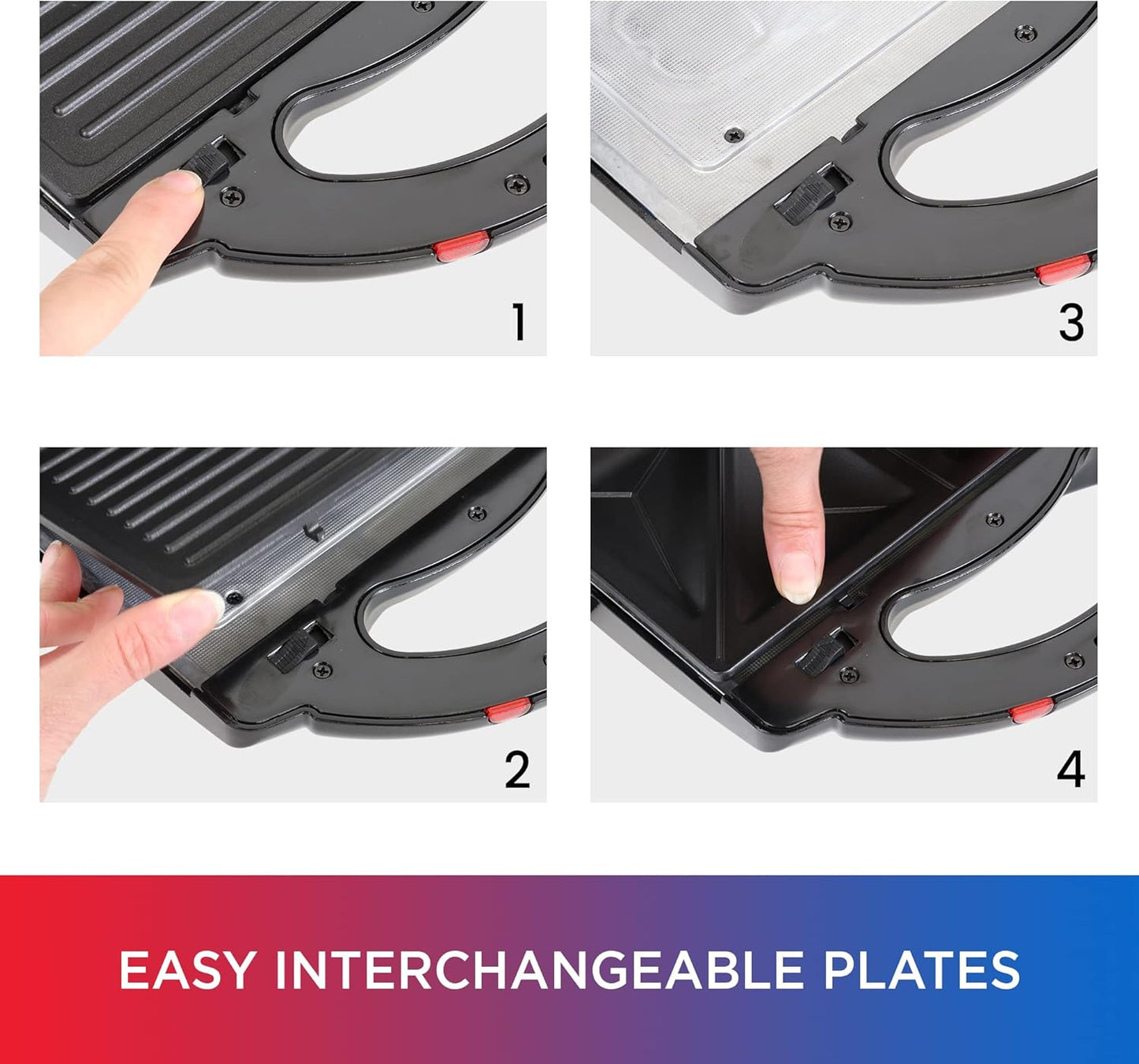 Total Chef 4 in1 Grill Waffle Maker - Sandwich, Panini Press Machine, Electric, Mini Belgium Waflera, Non-Stick Removable Plates, Easy To Clean Countertop Cooking Kitchen Appliance For Breakfast