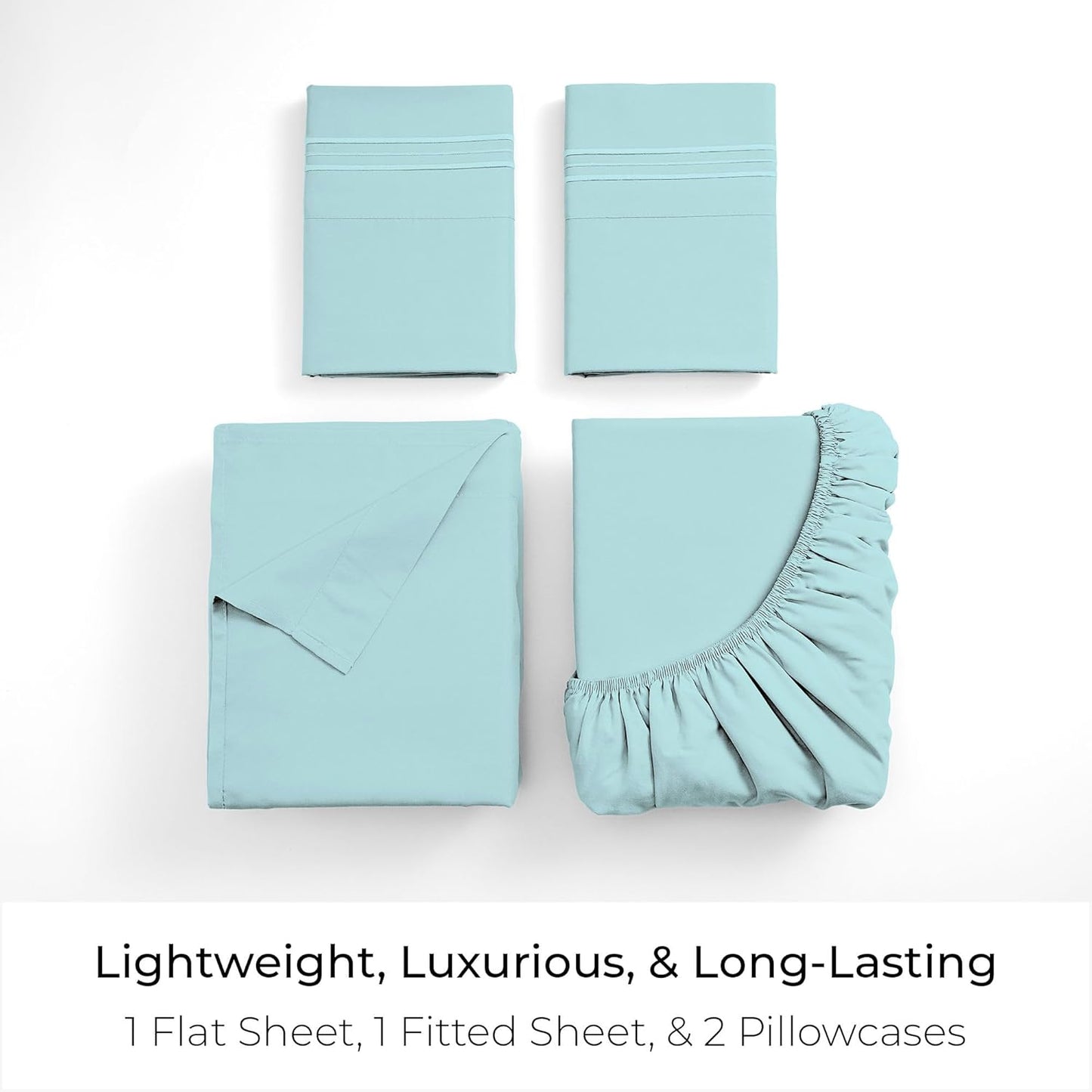 Mellanni Queen Sheets Set - 4 PC Iconic Collection Bedding - Hotel Luxury, Extra Soft, Cooling Bed Sheets - Wrinkle, Fade, Stain Resistant (Queen, Aqua)