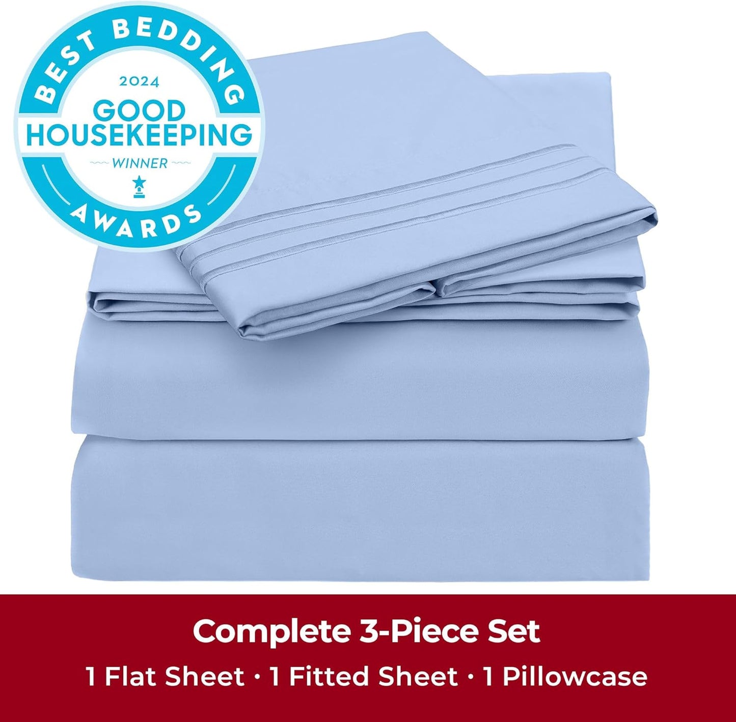 Mellanni Twin Sheets Set - 3 PC Iconic Collection Bedding - Hotel Luxury, Extra Soft, Cooling Bed Sheets - Wrinkle, Fade, Stain Resistant (Twin, Sky Blue)