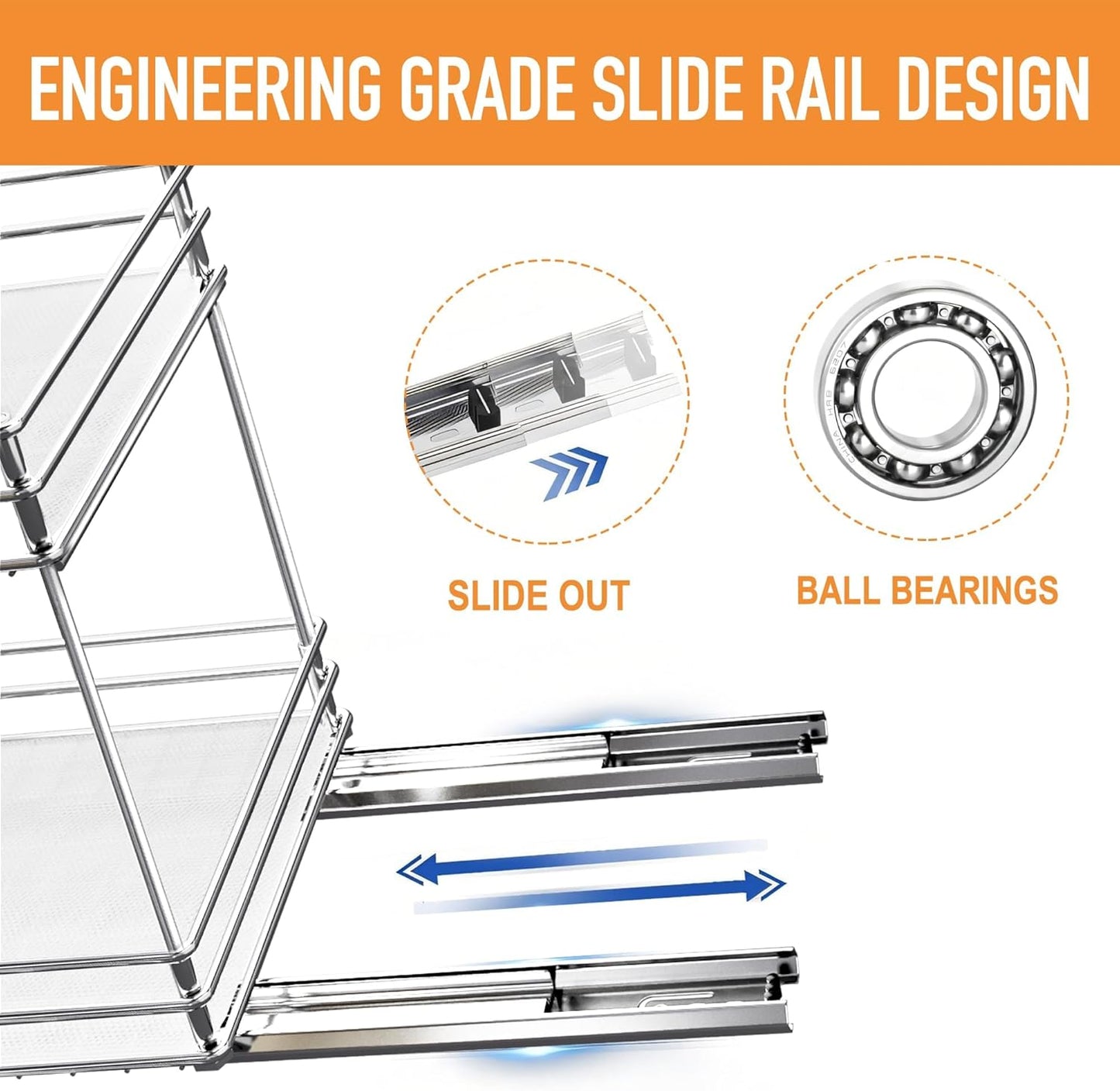 BBV Spice Rack Organizer, Double layer Seasoning Organizer for Cabinet Countertop, Kitchen, Pantry, Sliding Metal Chrome Spice Organization (9 inch)