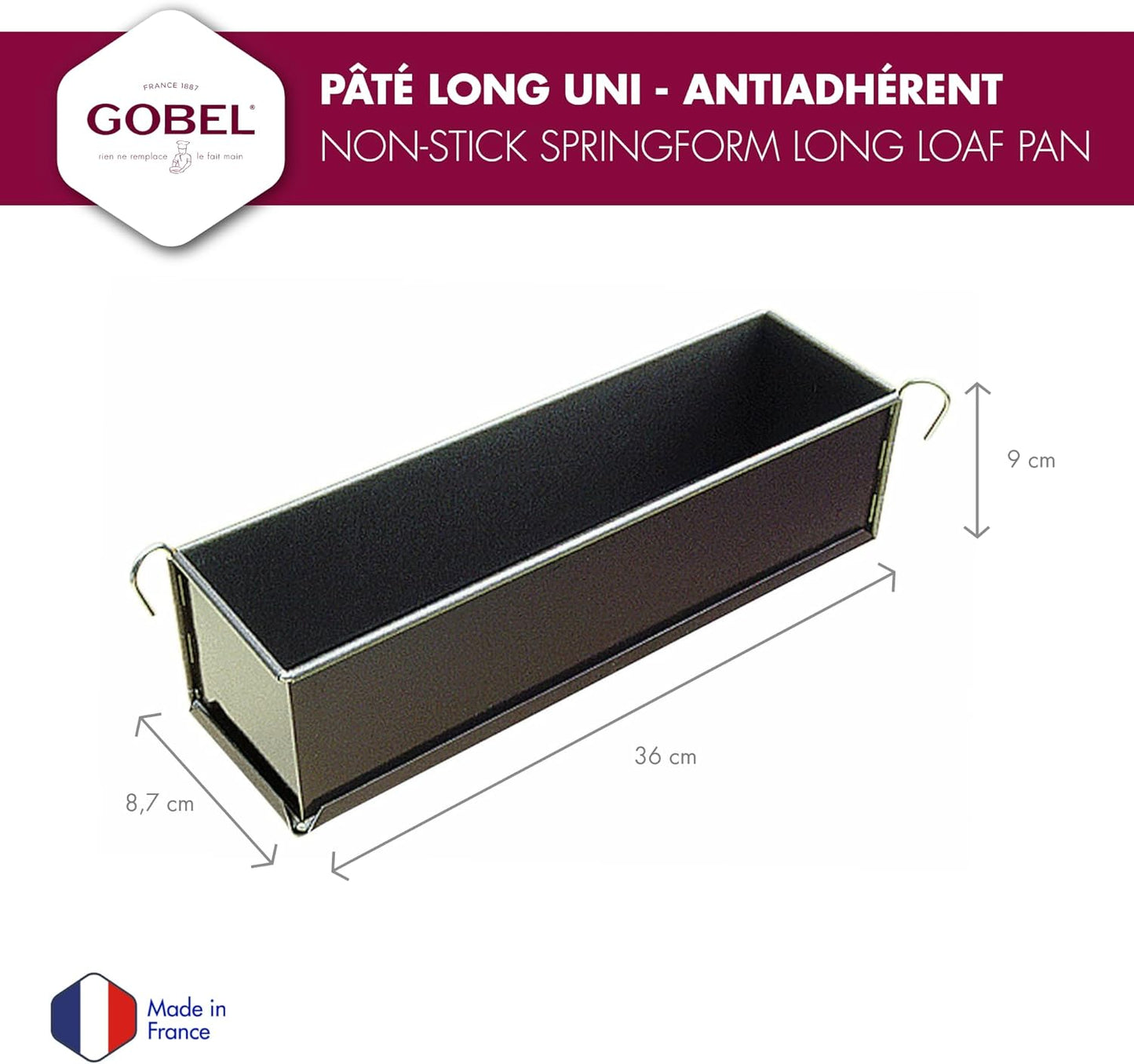 GOBEL - Non-Stick Springform Pate and Long Loaf Pan - Removable Bottom - 13 7/8" x 3 1/8" x 3 1/8"