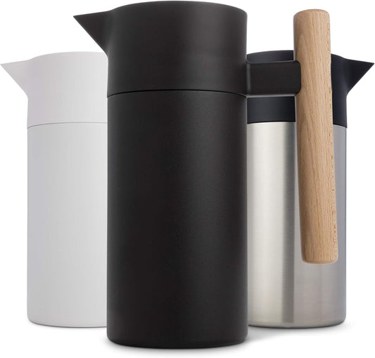 Hastings Collective Thermal Coffee Carafe 40 Oz - Stainless Steel Double Walled Vacuum Insulated Carafe - 1 Liter Thermal Coffee Pot Thermos, Travel Size Beverage Dispenser with Tea Infuser (Black)