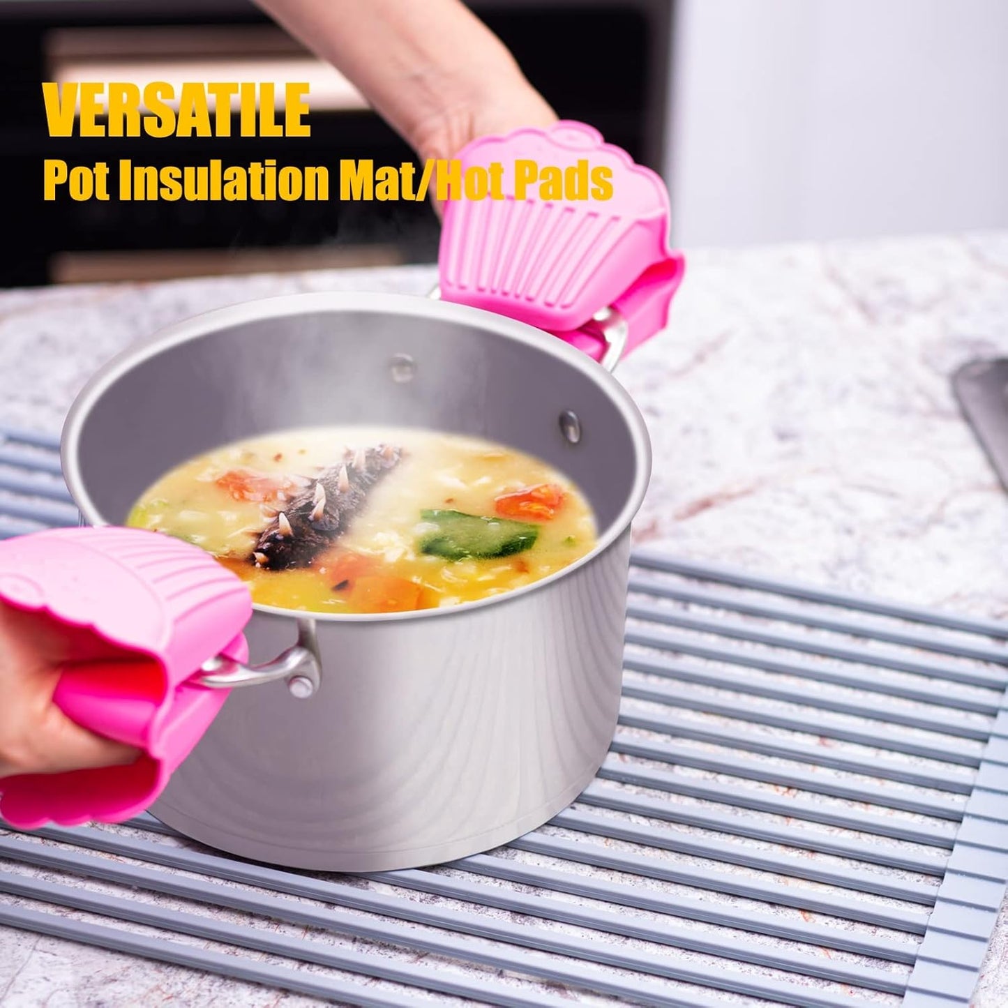 Silicone-Coated Stainless Steel Over The Sink Multipurpose Roll-Up Dish Drying Rack, 20.8"X13.2", Heat Resistant Non Slip Dish Draining Rack BPA Free Dishwasher Safe (L, Gray)