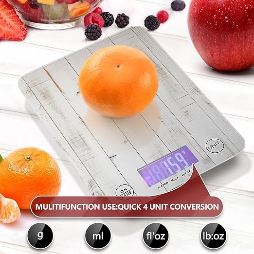 Digital Food Scale Vintage Rustic Wood – Fashion Design, 11lb/0.01oz, Tempered Glass, Kitchen Scales with LCD Display for Baking & Cooking, Batteries Not Included