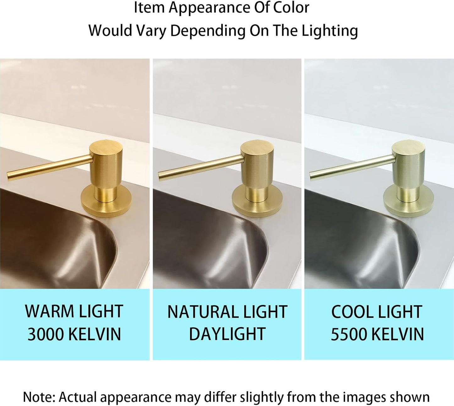 Brushed Gold All Brass Sink Soap Dispenser for Kitchen Sink Deck Mounted with 17 OZ Above The Sink Refillable PET Bottle Brass Pump Head in Counter Dish Soap Dispenser