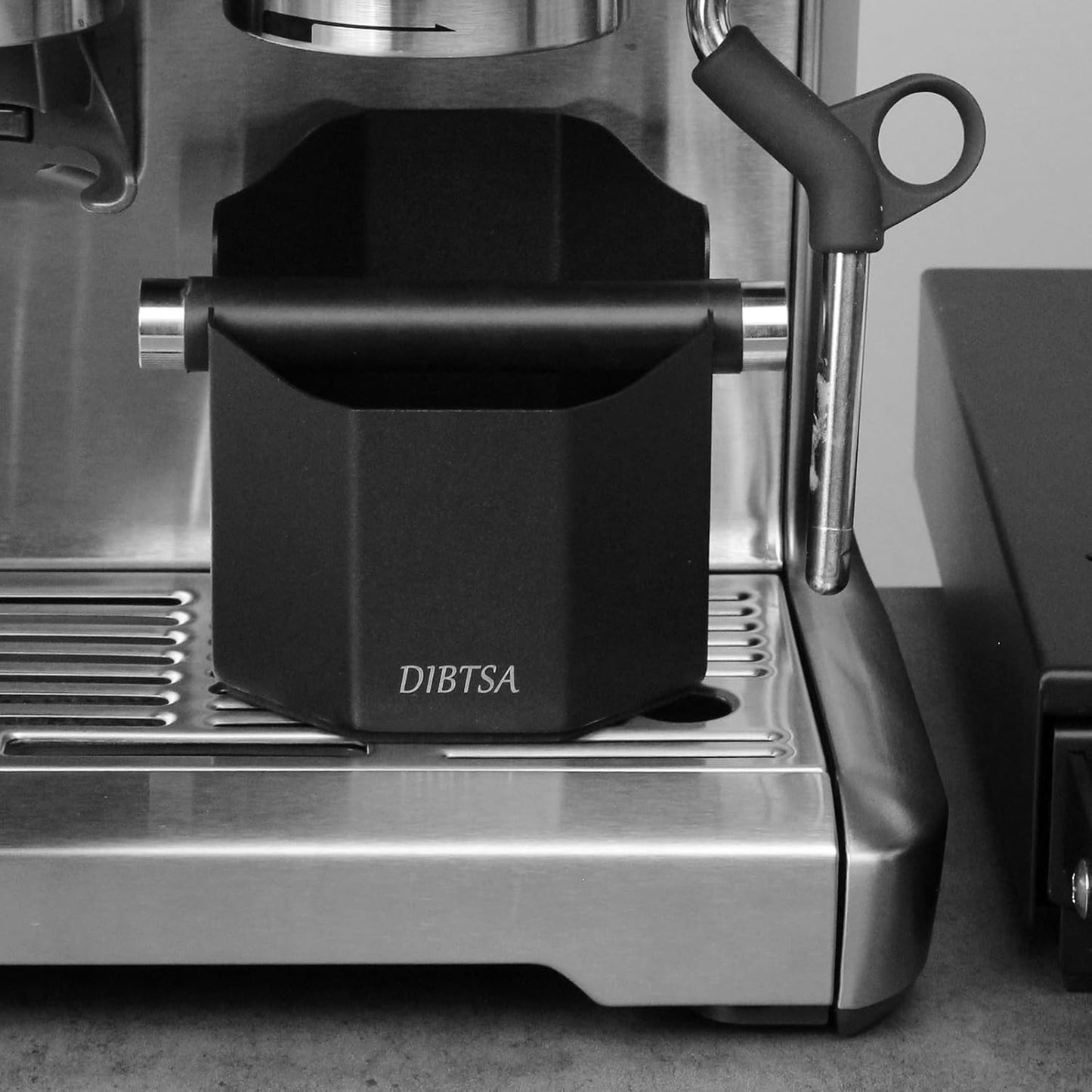 DIBTSA Espresso Knock Box, with Removable Knock Bar and Non-Slip Rubber Base, Espresso Accessory, Stainless Steel, Black, Small