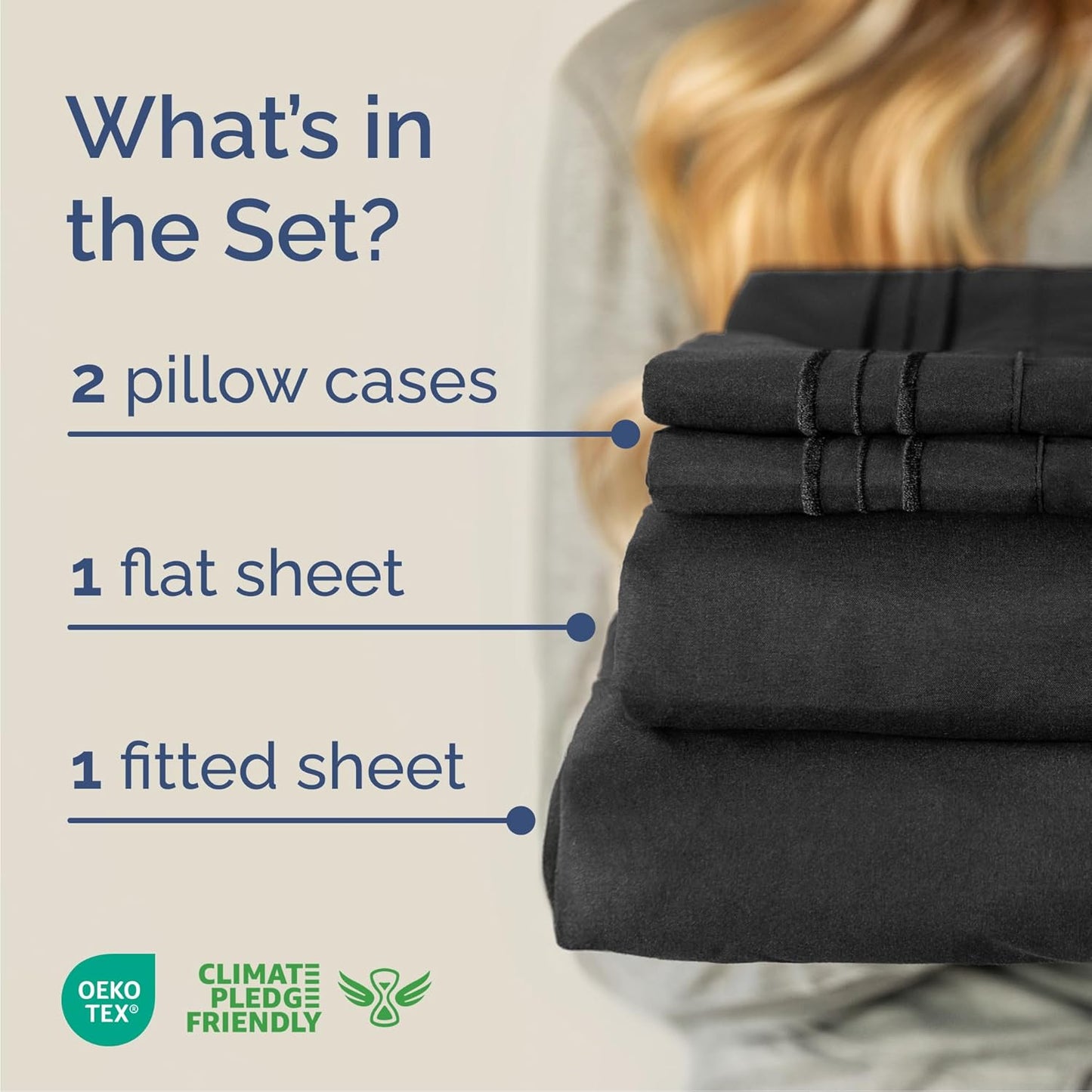 Queen Size 4 Piece Sheet Set - Comfy Breathable & Cooling Bed Sheets Set - Hotel Luxury Bedding for Women, Men, Kids, Teens, Boys & Girls - Deep Pockets, Ultra-Soft, Wrinkle Free - Oeko-Tex - Black