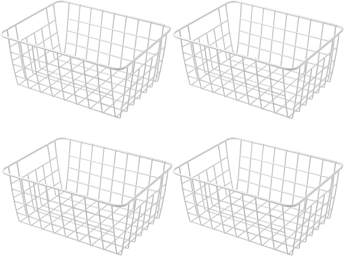 11" Upright Freezer Storage Baskets, White Wire Storage Bins Small Bakset for Freezer, Pantry, Bathroom Organizing, Set of 4