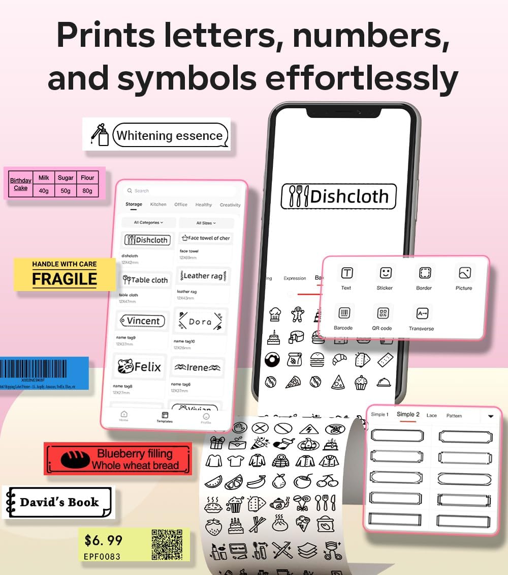Phomemo P12 PRO Label Maker Machine with Tape, Mini Bluetooth Portable Thermal Labelmaker for Home, Office, Organizing, Kitchen, Wireless Small Label Makers with Multiple Templates, Pink