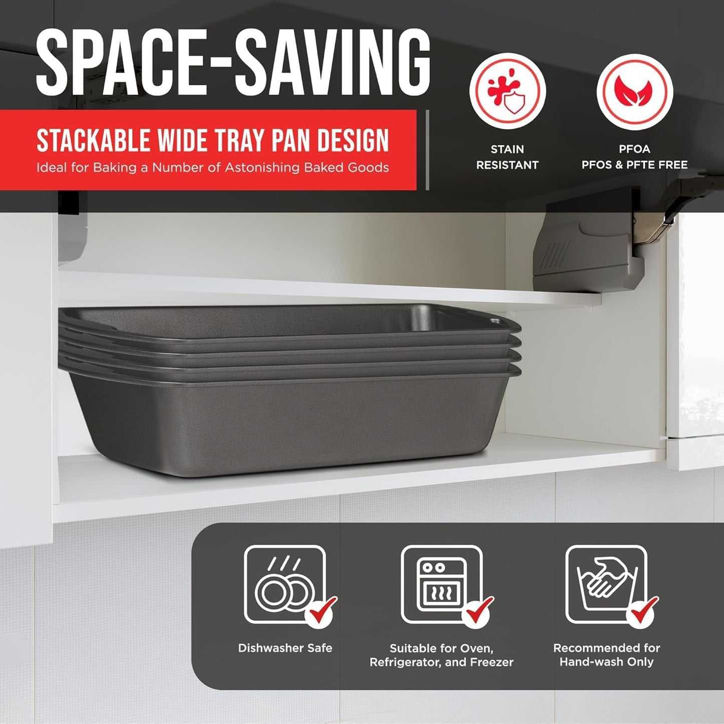 Nonstick Loaf Pan Set Pack of 4, Carbon Steel 11" Large Baking Bread Pan, Oven Safe Up to 450°F, PFOA, PFOS, PTFE Free, Space Saving Stackable Design, Stain Resistant, Dishwasher Friendly, Gray Marble