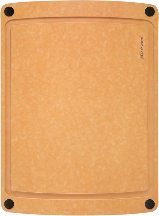 Freshware Wood Cutting Board for Kitchen, Juice Groove, Non-Slip Silicone Feet, Dishwasher Safe, X Large, 18" x 13", Natural