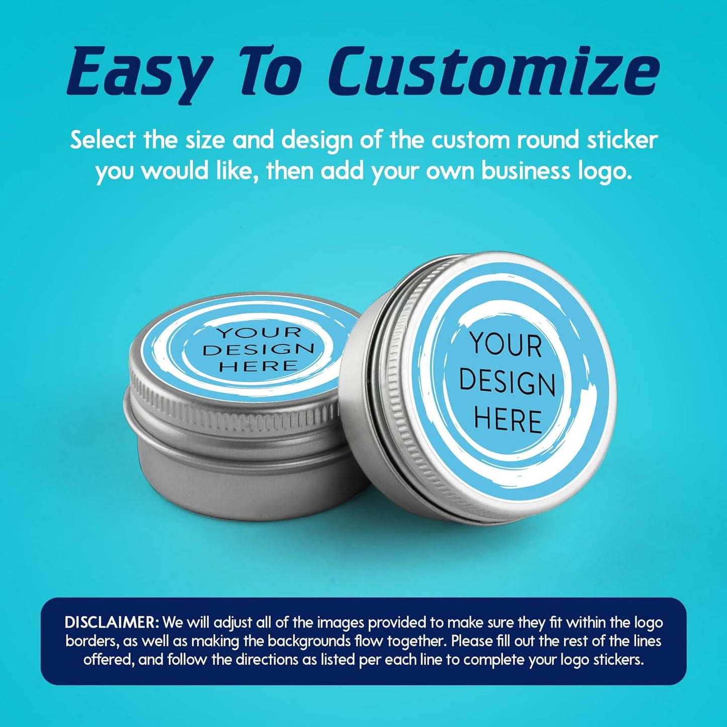 100 Custom Vinyl Stickers - Upload Your own Image, Text, Design, Logo - Personalized Logo Labels for Handmade, Packaging, Bottle, Jars, Candle, Brand Stickers (Blue Swirls, 1x1)