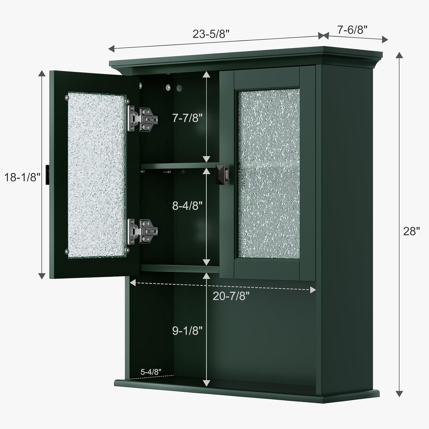 Bathroom Cabinet Wall Mount, Medicine Cabinet Over Toilet Storage Cabinet with Glass Door Build-in Spirit Level Cupboard Hanging Storage for Bathroom Laundry Kitchen Living Room (Forest Green)