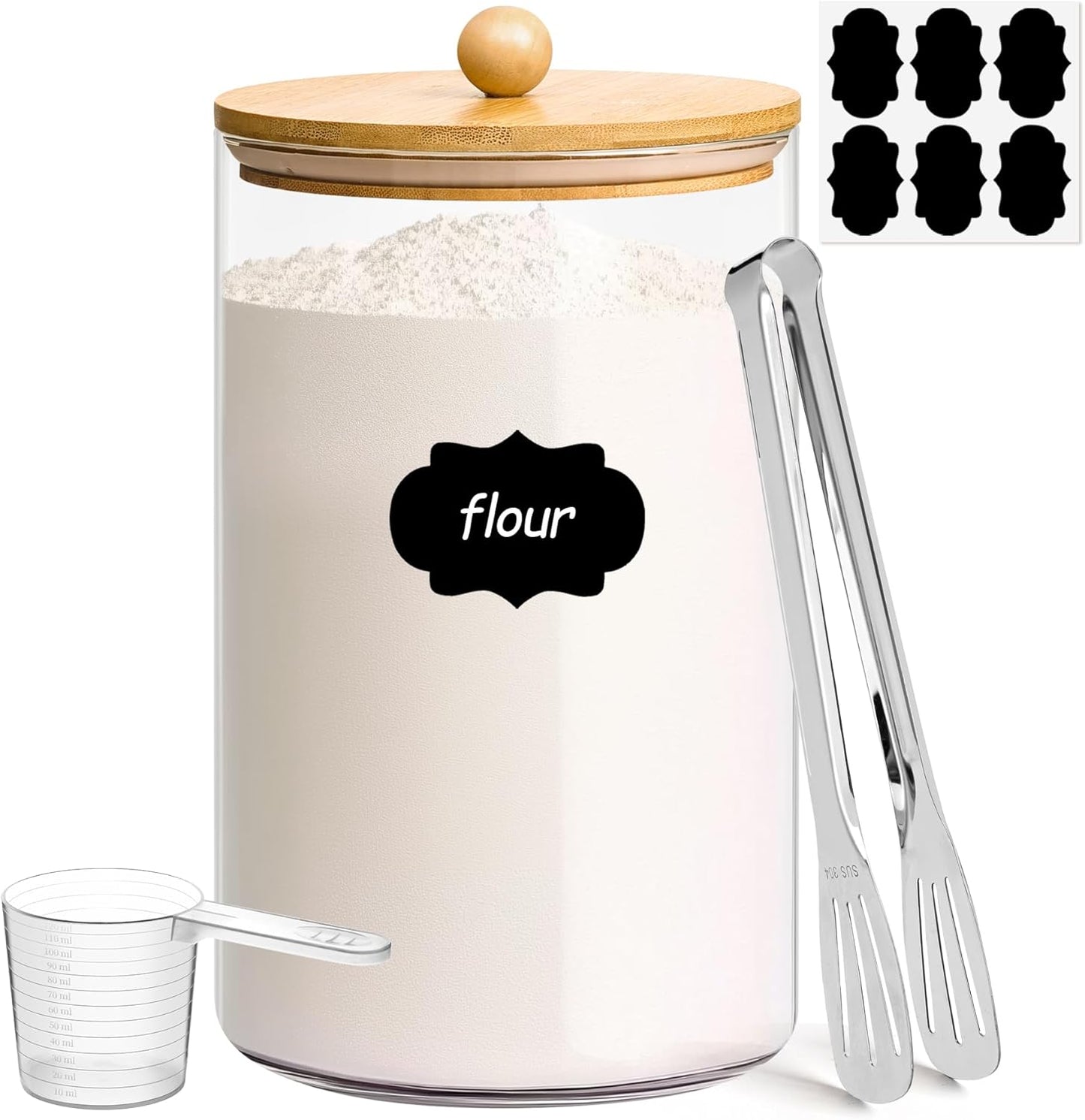 ComSaf 1 Gallon Glass Jar, 128 oz Flour Container, Large Glass Canister with Lid, Food Storage Pantry with Spoon and Clip for Sugar, Oat, Rice, Beans, Pasta, Coffee, Grain