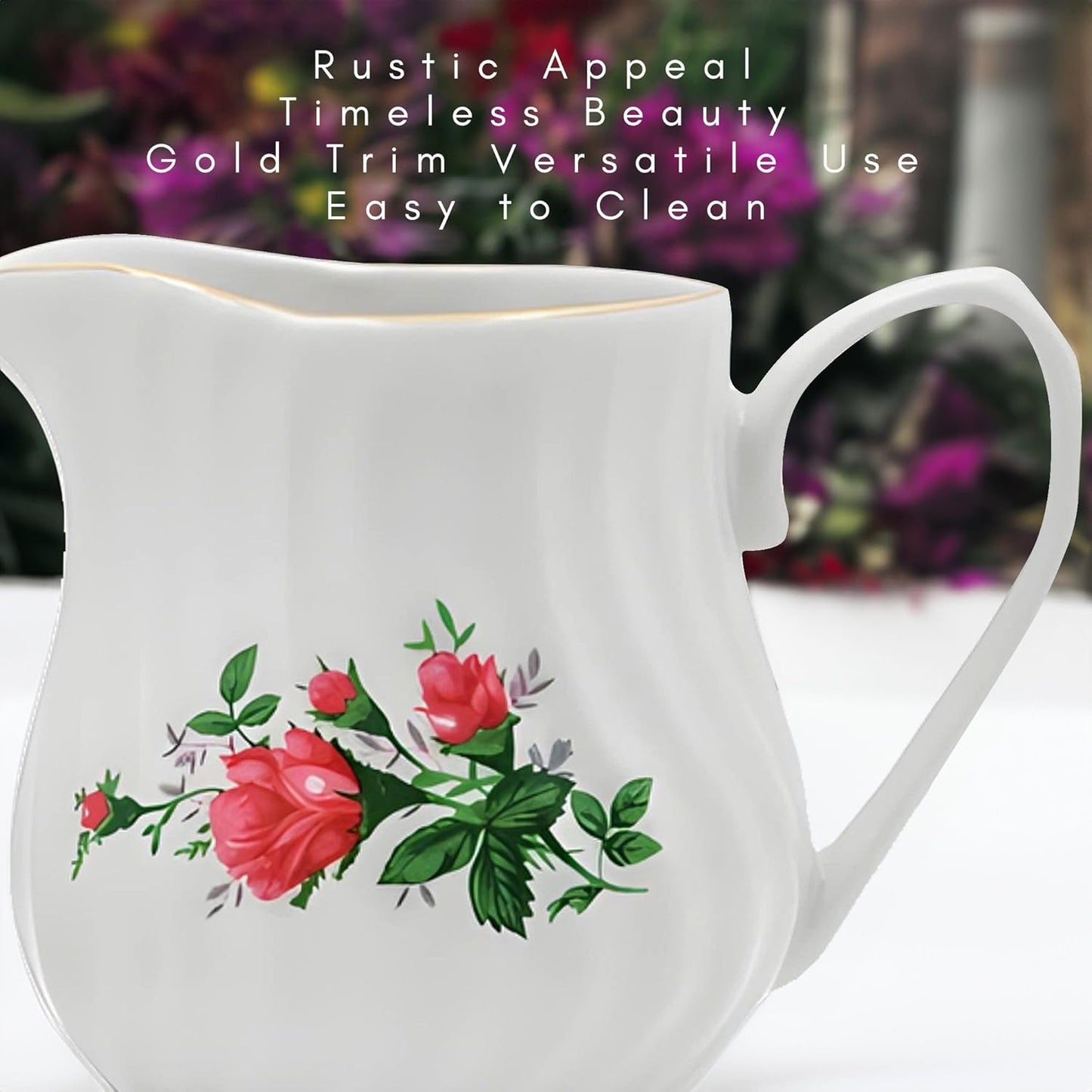 Sugar and Creamer Set - Porcelain Sugar and Creamer Floral Vintage Tea Set with Gold Trims & Embossed Swirls - Exquisite Fine China Tea Set for Parties & Celebrations - Vintage Rose Set by Lynns