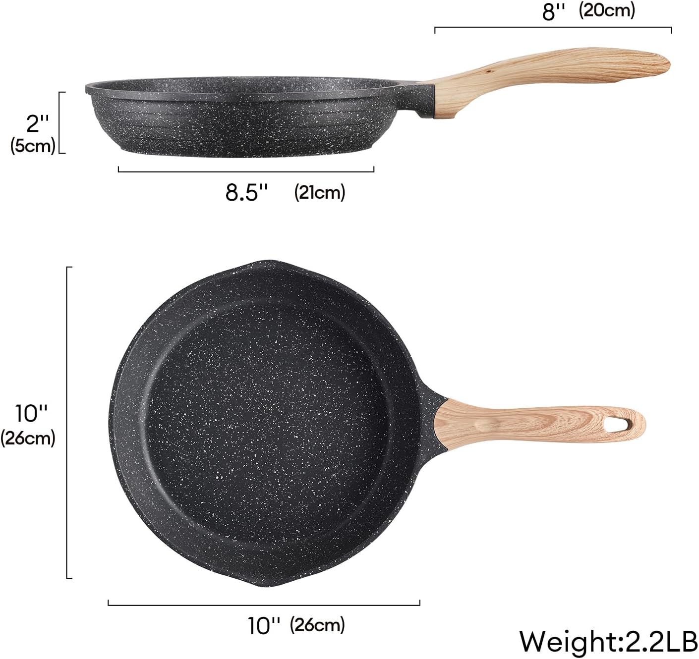 JEETEE 10 Inch Nonstick Frying Pan, Stone Coating Cookware, Nonstick Omelette Pan with Heat-Resistant Handle, Induction Skillet for Eggs (Grey)