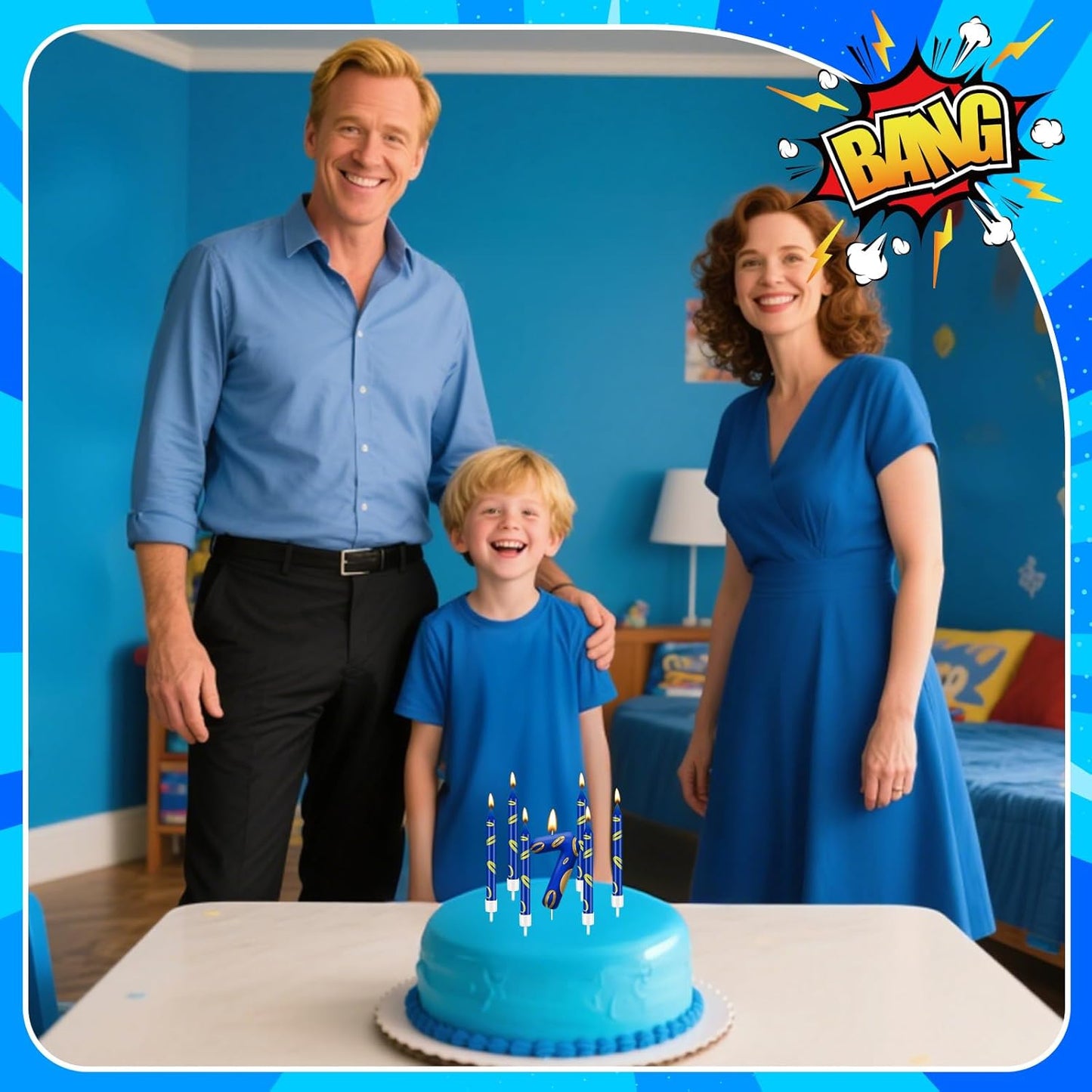 13PCS Birthday Cake Candles Set - Blue and Golden Ring Number Candles with Vibrant Designs for Boys & Girls, Theme Birthday Party Decorations, Cake Toppers for Theme Parties(Number 7)