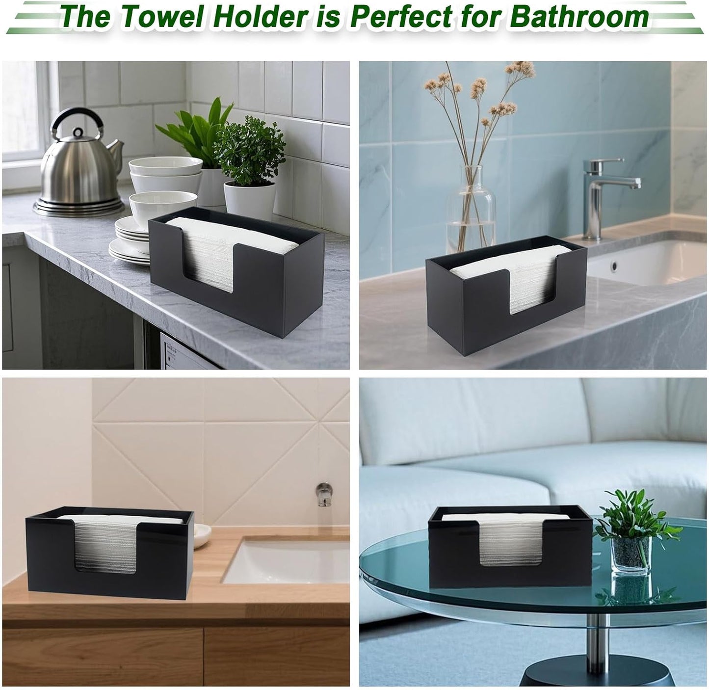 1Pack Paper Towel Holder Countertop, Acrylic Bathroom Paper Towel Holder, Black Napkin Holder for Kitchen, Countertop Multifold Z-fold C-fold,Trifold Paper Hand Towel Dispenser for Bathroom Toilet (1)