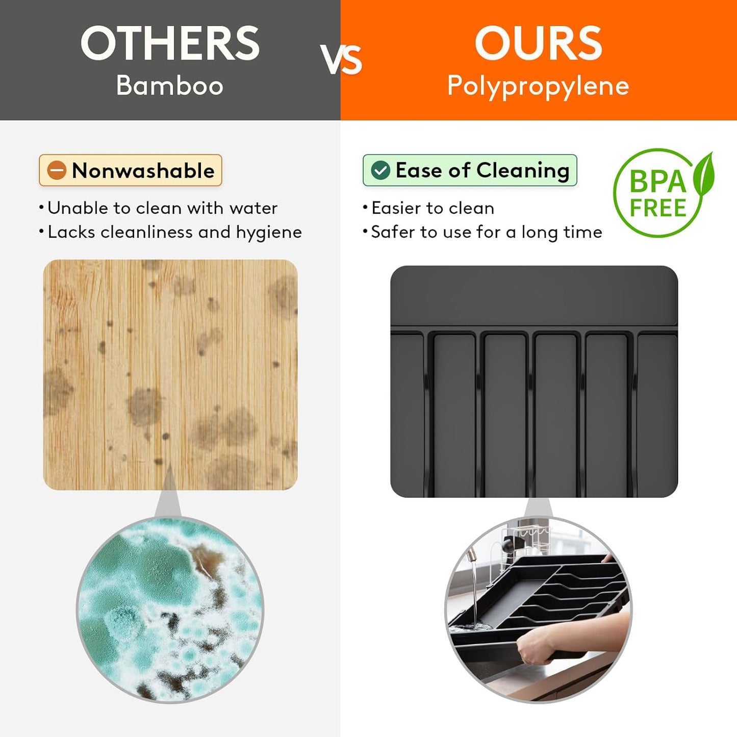 Lifewit Silverware Drawer Organizer, Expandable from 16.9 to 30 inches, Large Utensil Tray for Kitchen, Adjustable Cutlery Holder, Plastic Flatware Storage for Spoons Forks Knives, Black