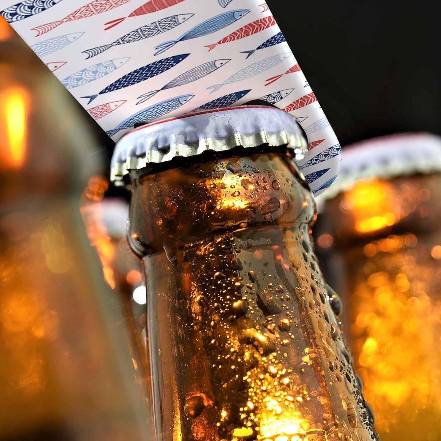 Fish Stainless Steel Bottle Opener Colorful Fishes Swimming Abstract Wildlife Blue Striped White Flat Beer Bottle Opener Keychain for Home Kitchen Bar Restaurant Party Birthday Gift